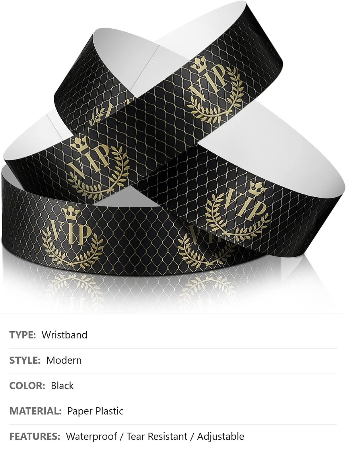 VIP Wristbands, 500 Count, Black, Plastic, Waterproof, 9.84″ x 1.2″