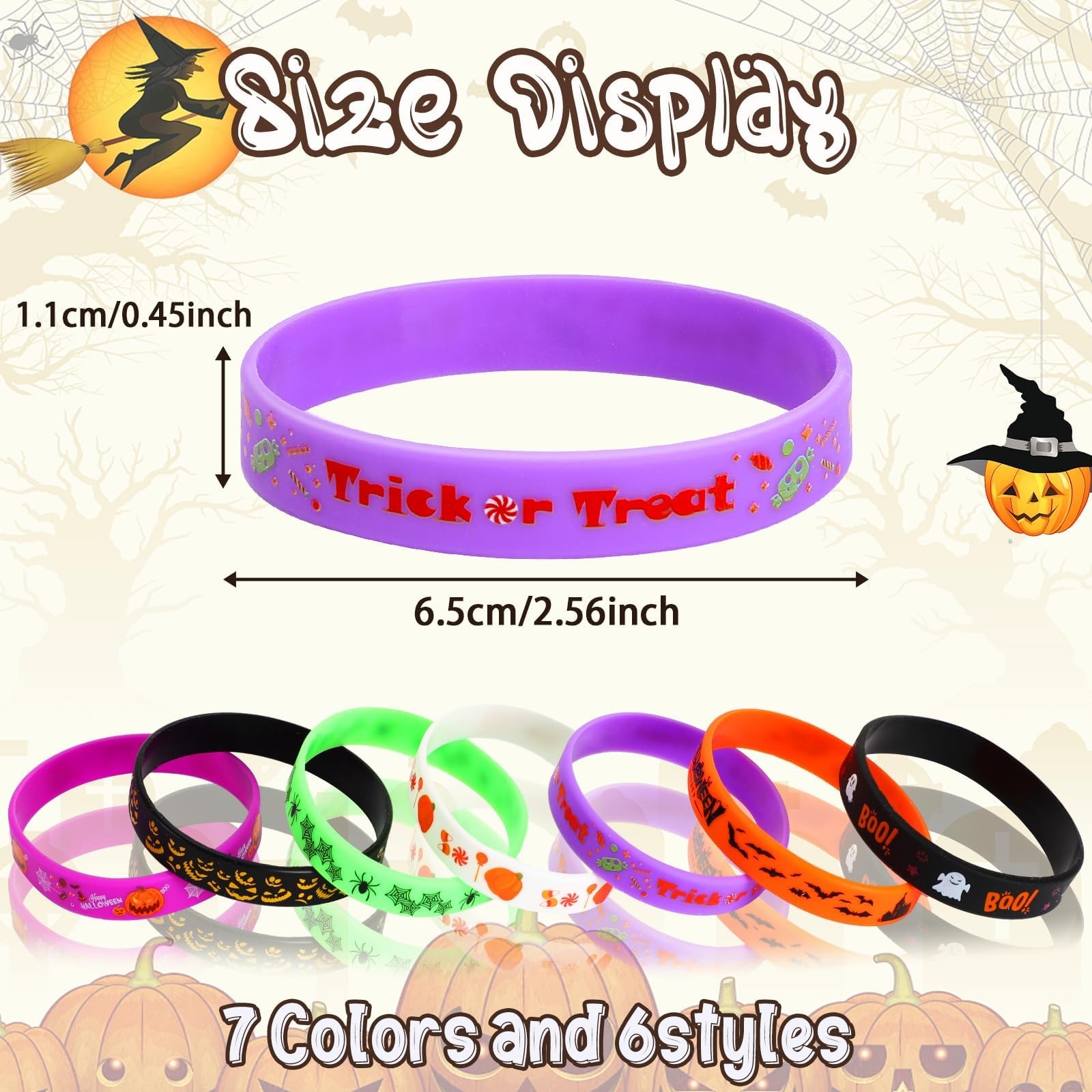 JUNEBRUSHS 42pcs Halloween Party Favors Silicone Bracelets Rubber Multicolor