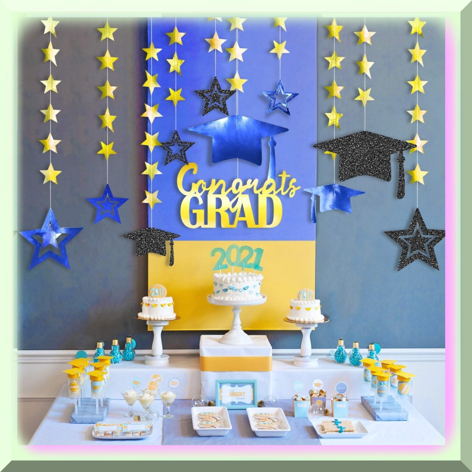 Graduation Party Decorations with Cap Banner and Streamers