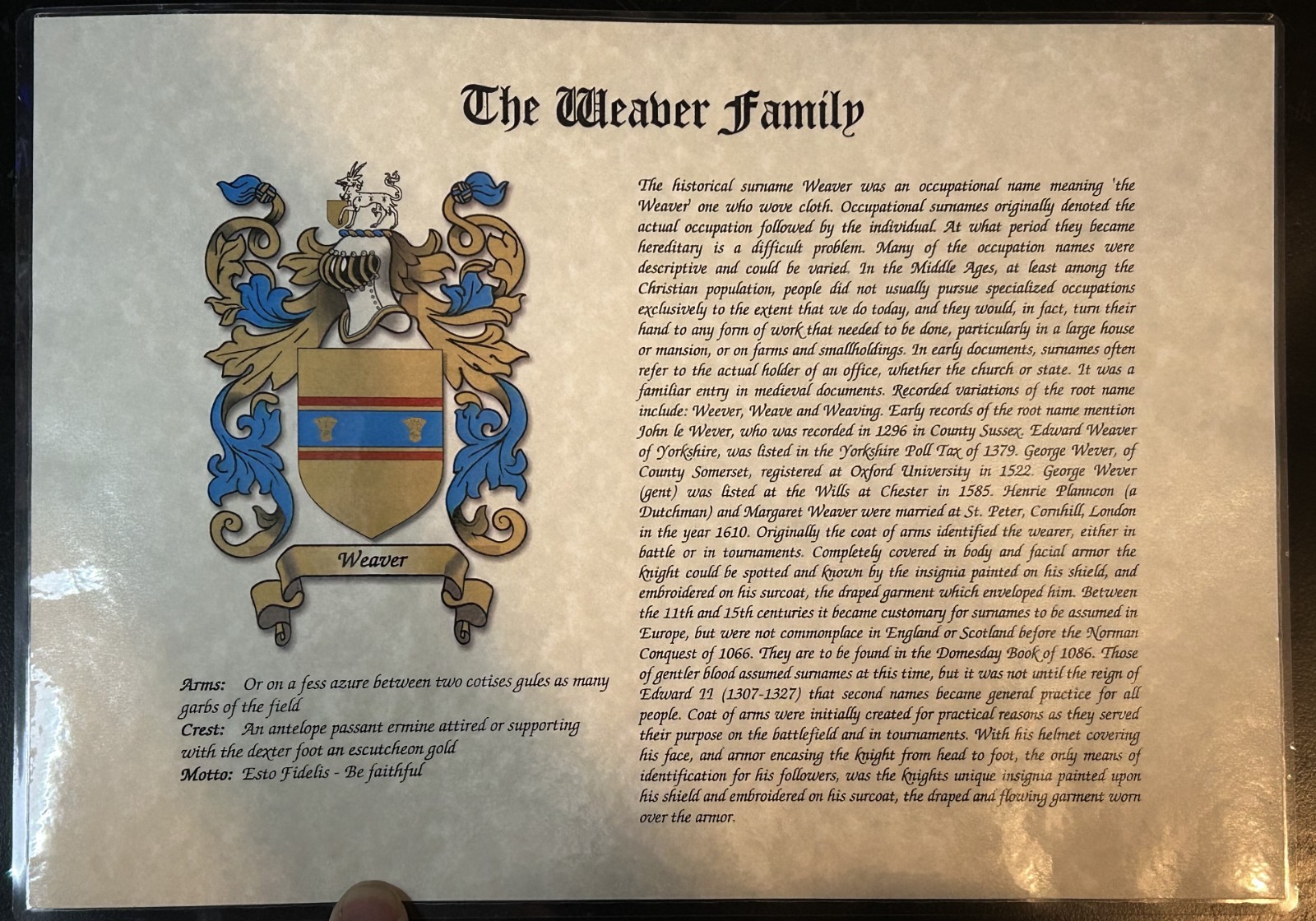 Surname Family Name Coat of Arms Heraldry – Personalised on Parchment Paper