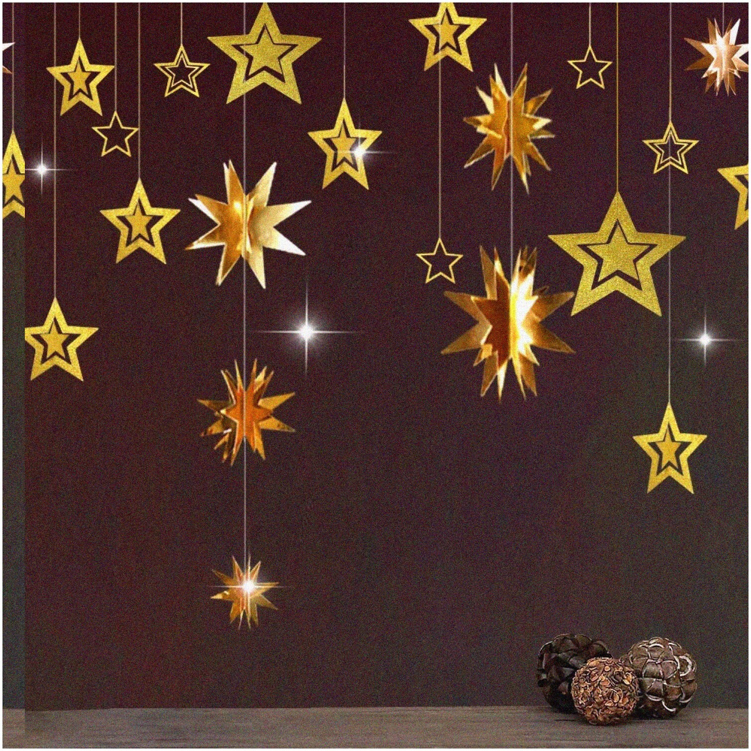 Starry Night Glittery 3D Hanging Star Decorations