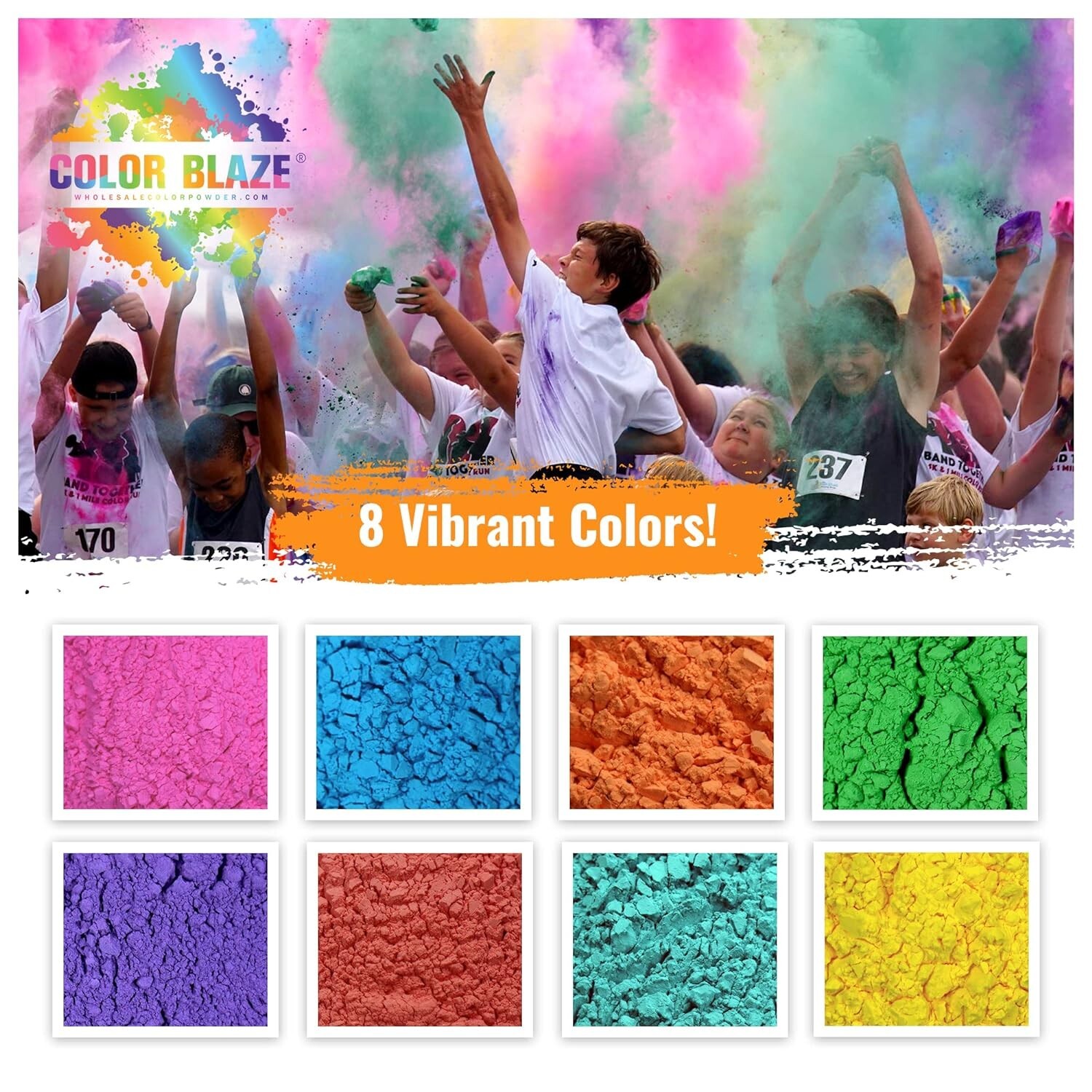 Color Blaze Colored Powder (25 Packets, Assorted Colors) Holi Fun Run Color War