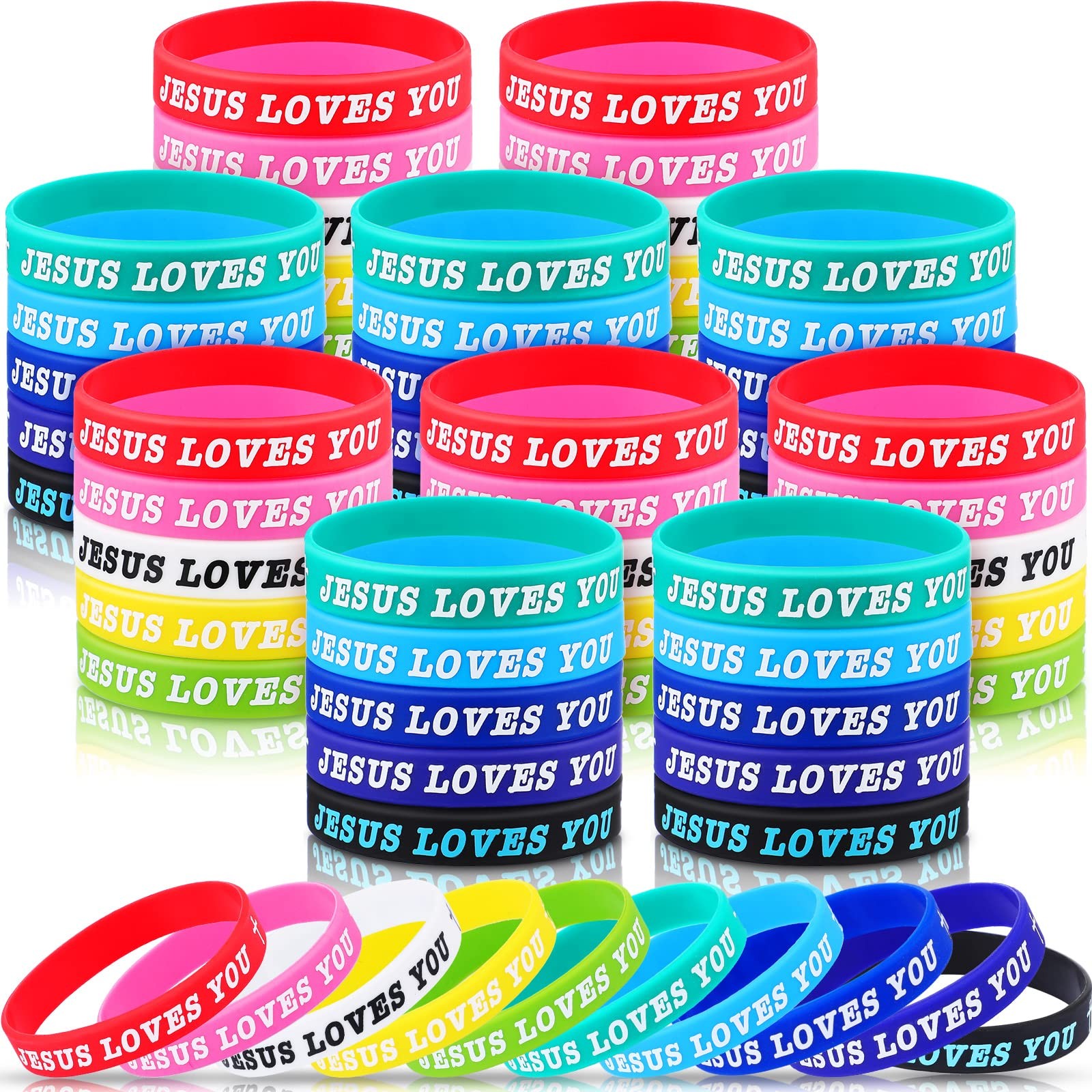 100 Pcs Jesus Loves You Silicone Wristbands Rubber Bracelets Colorful Jesus Love