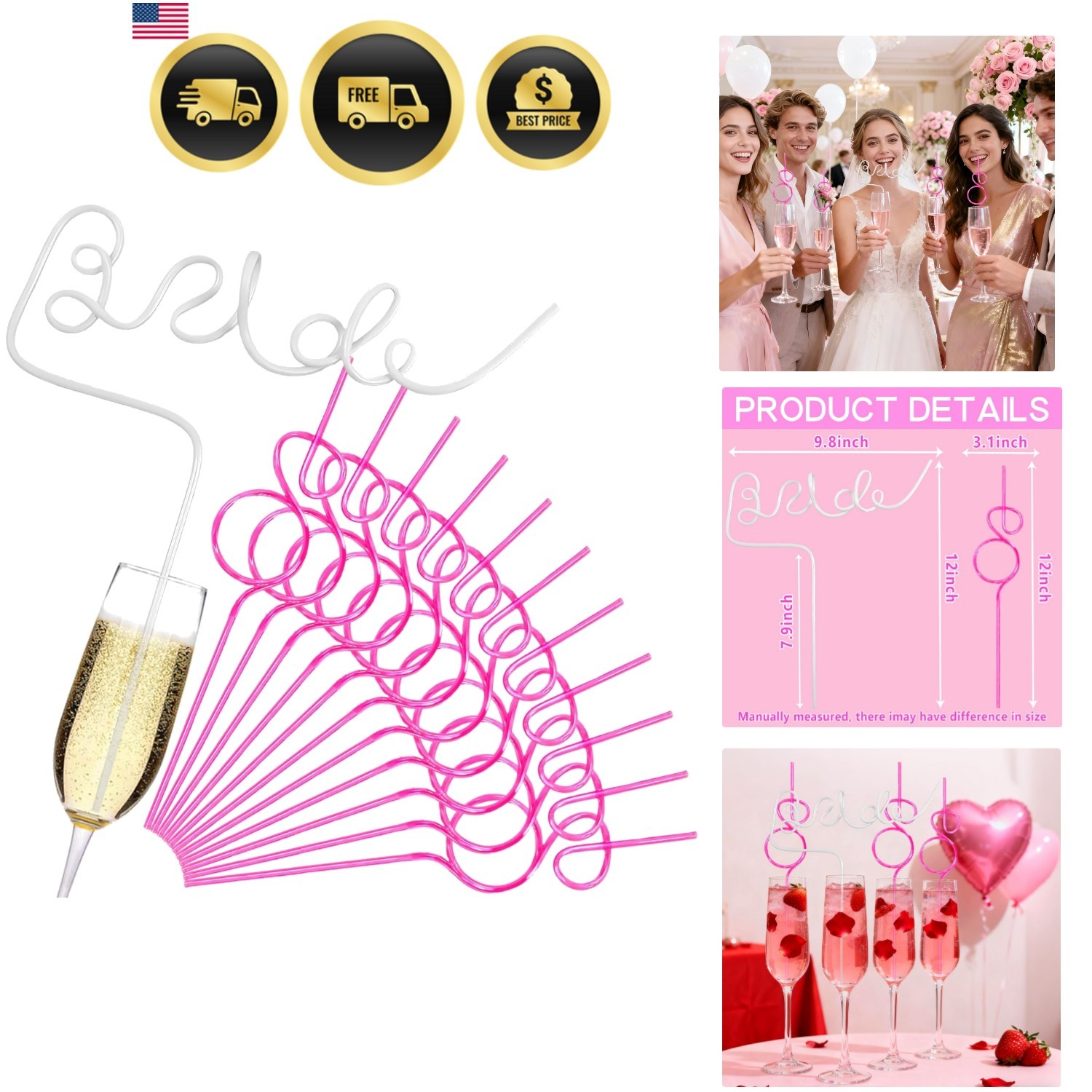 12PCS Bachelorette Drinking Straws for Wedding,Bridal Shower Party Favors | 1…
