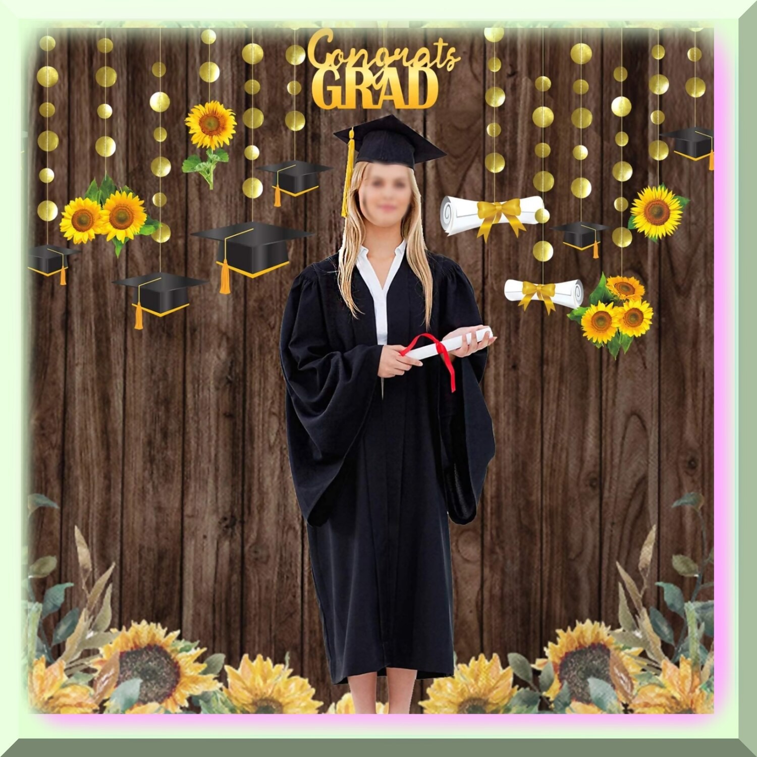Sunflower Graduation Party Decor Set with Banner and Stars
