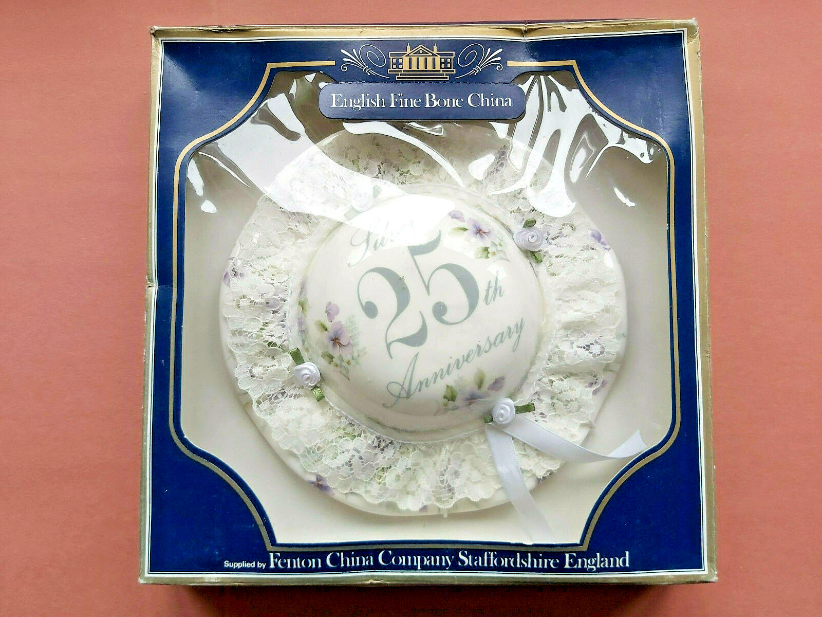 25th WEDDING ANNIVERSARY, LADY HAT, SILVER, FENTON FINE BONE CHINA, WALL HANGING