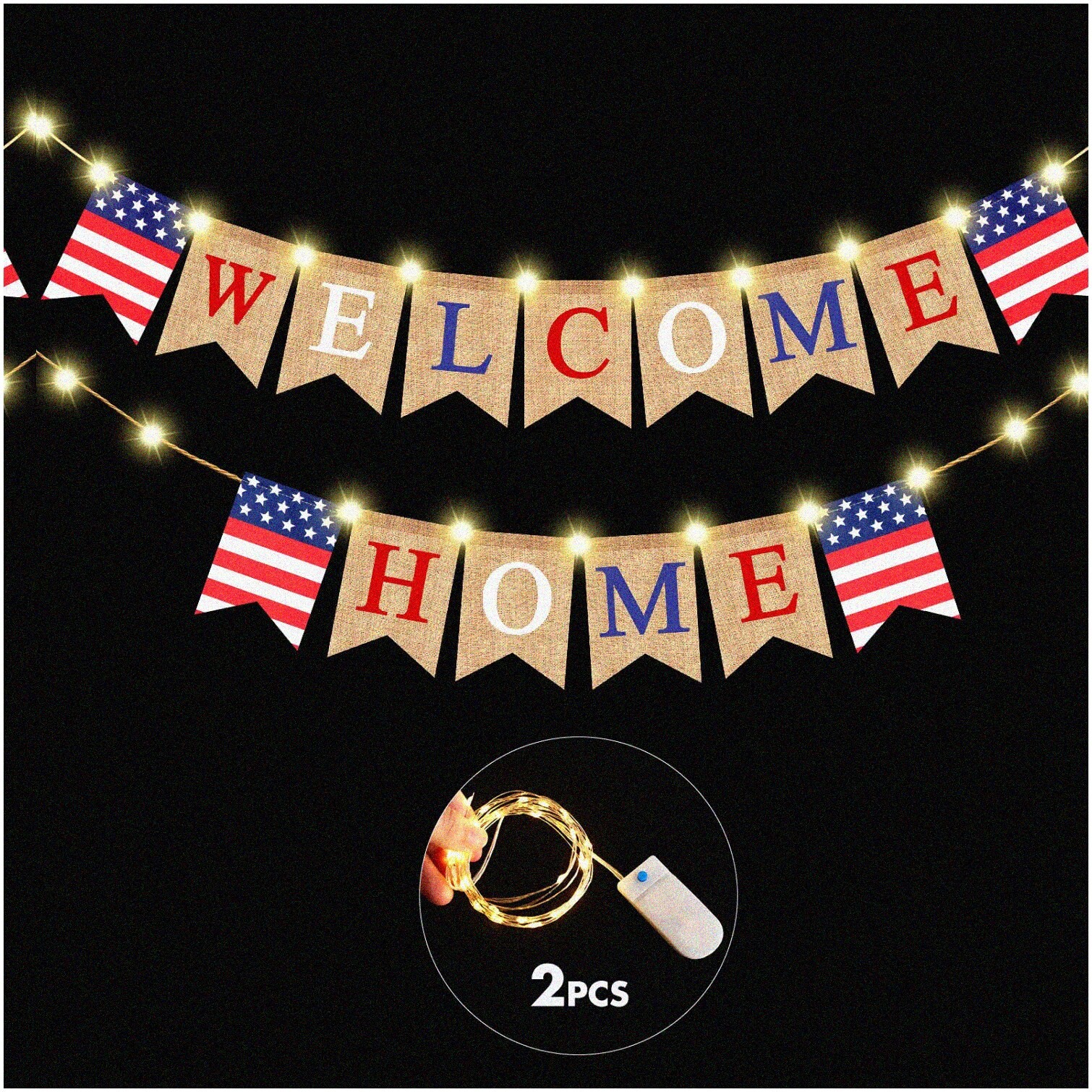 Patriotic LED Fairy String Light with Welcome Banner