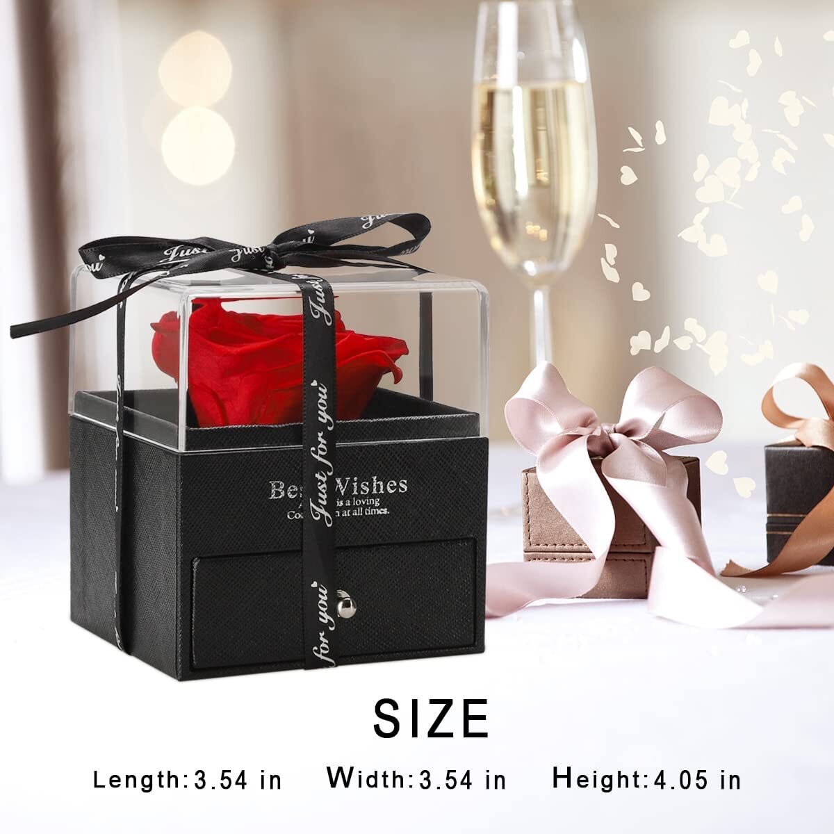 Eternal Flower Preserved Red Rose Box With Best Wish & Necklace Valentine Gift