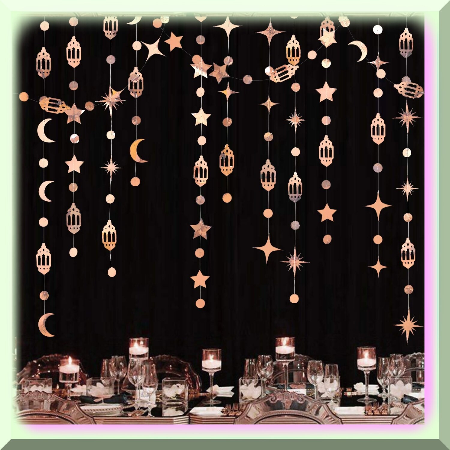 Eid Mubarak Decor with Starry Lantern and Moon Garland