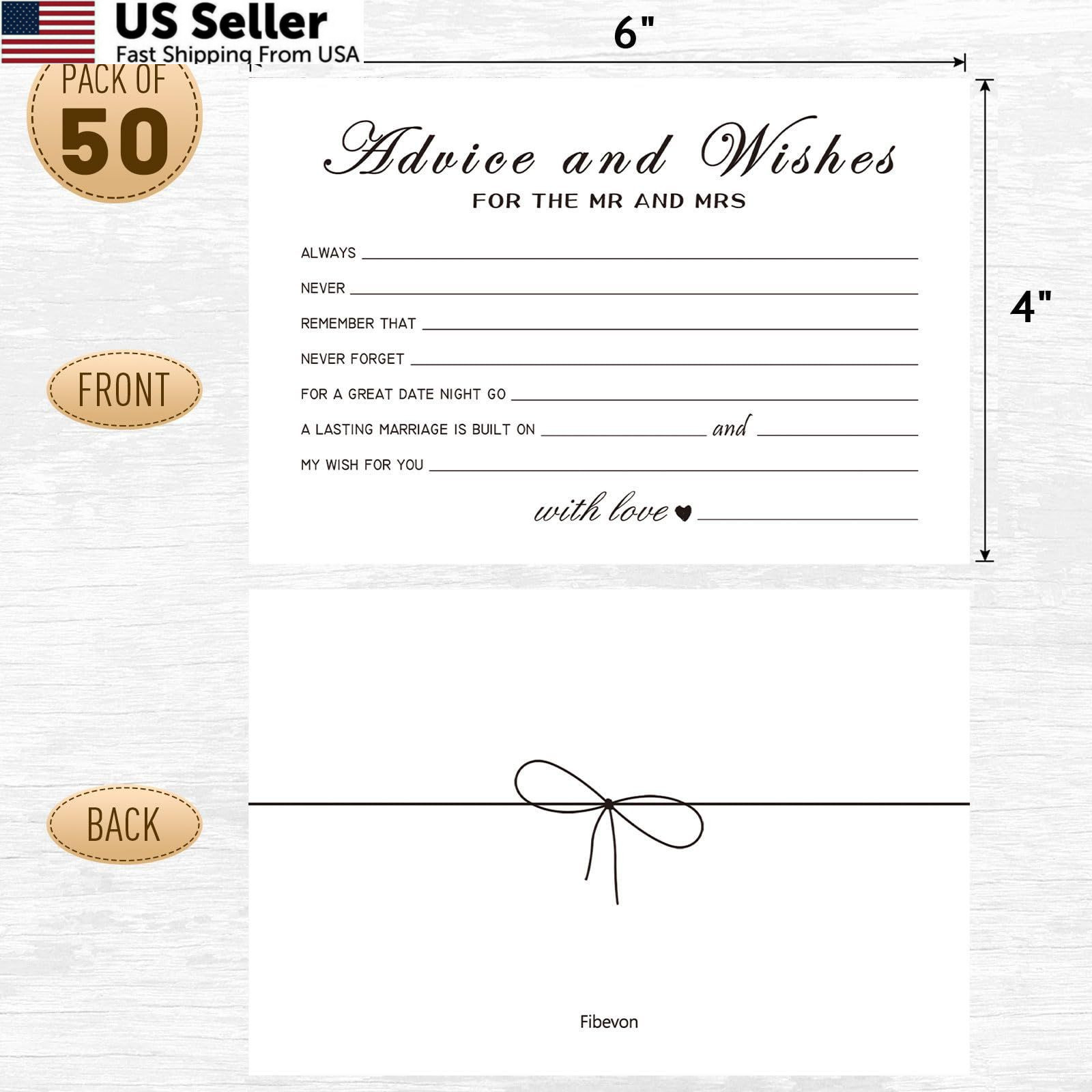 Advice and Wishes Cards for the New Couples Mr Mrs, 4×6 inches, kraft