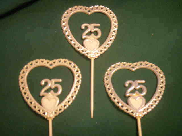 12 pieces 25th Anniversary plastic heart picks decorations 3″ dia 5″ long