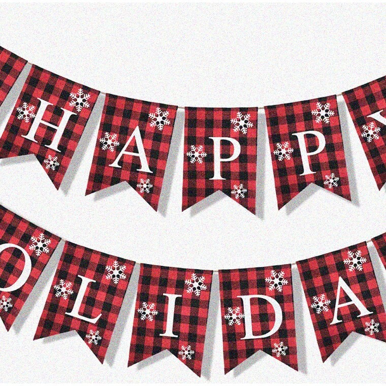Rustic Buffalo Plaid Holiday Banner 8ft Flags