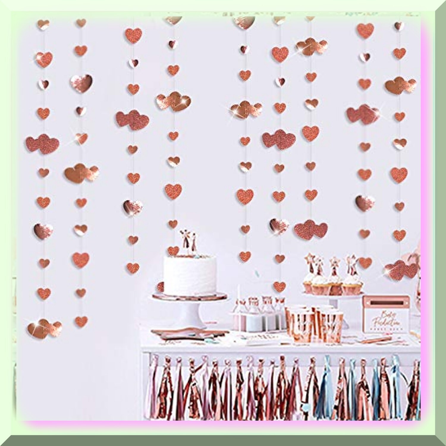 Love Sparkle Rose Gold Heart Garland and Streamers