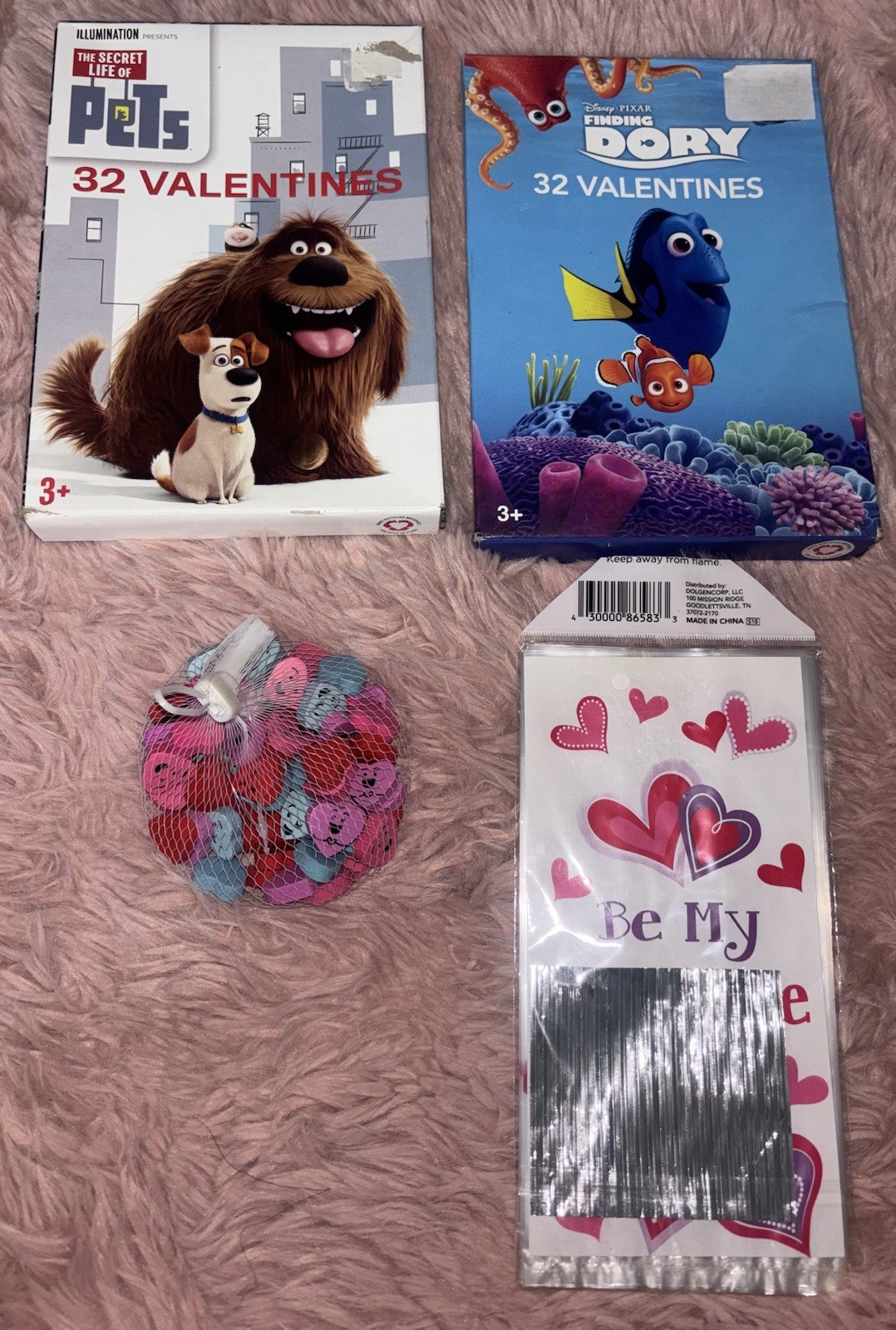 Lot Of 2 Boxes Classroom Valentines Cards, Mini Erasers & Treat Bags Dory & Pets