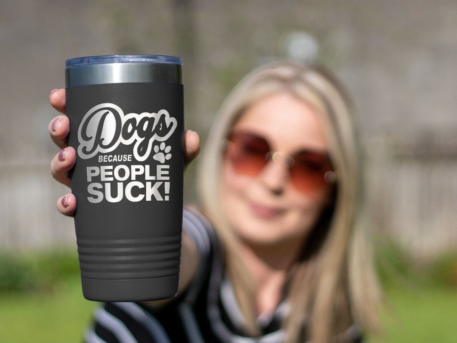 Coffee Tumbler DOGS BECAUSE PEOPLE SUCK Funny Travel Tumbler – Black 20 oz.