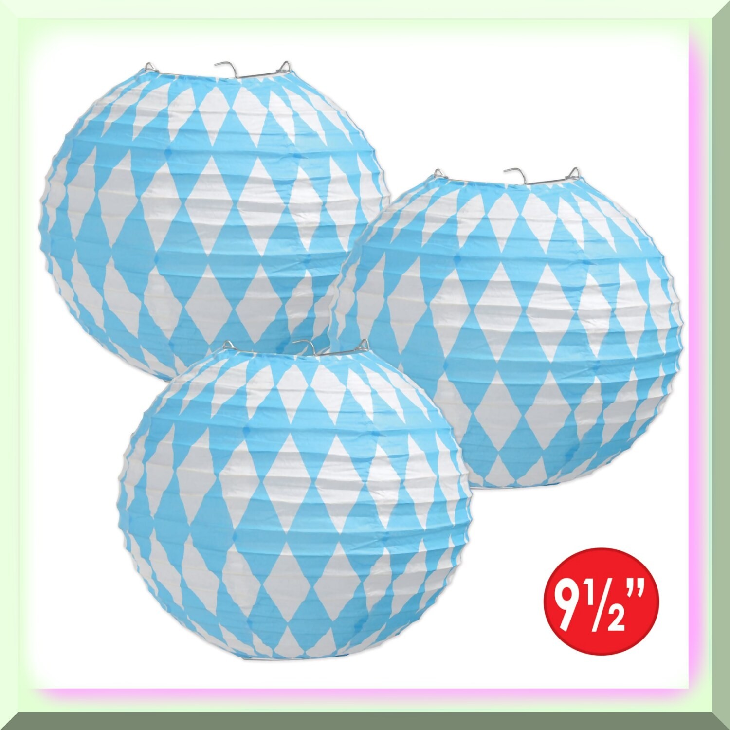 Blue Oktoberfest Paper Lanterns 9.5 Inches Set of 3