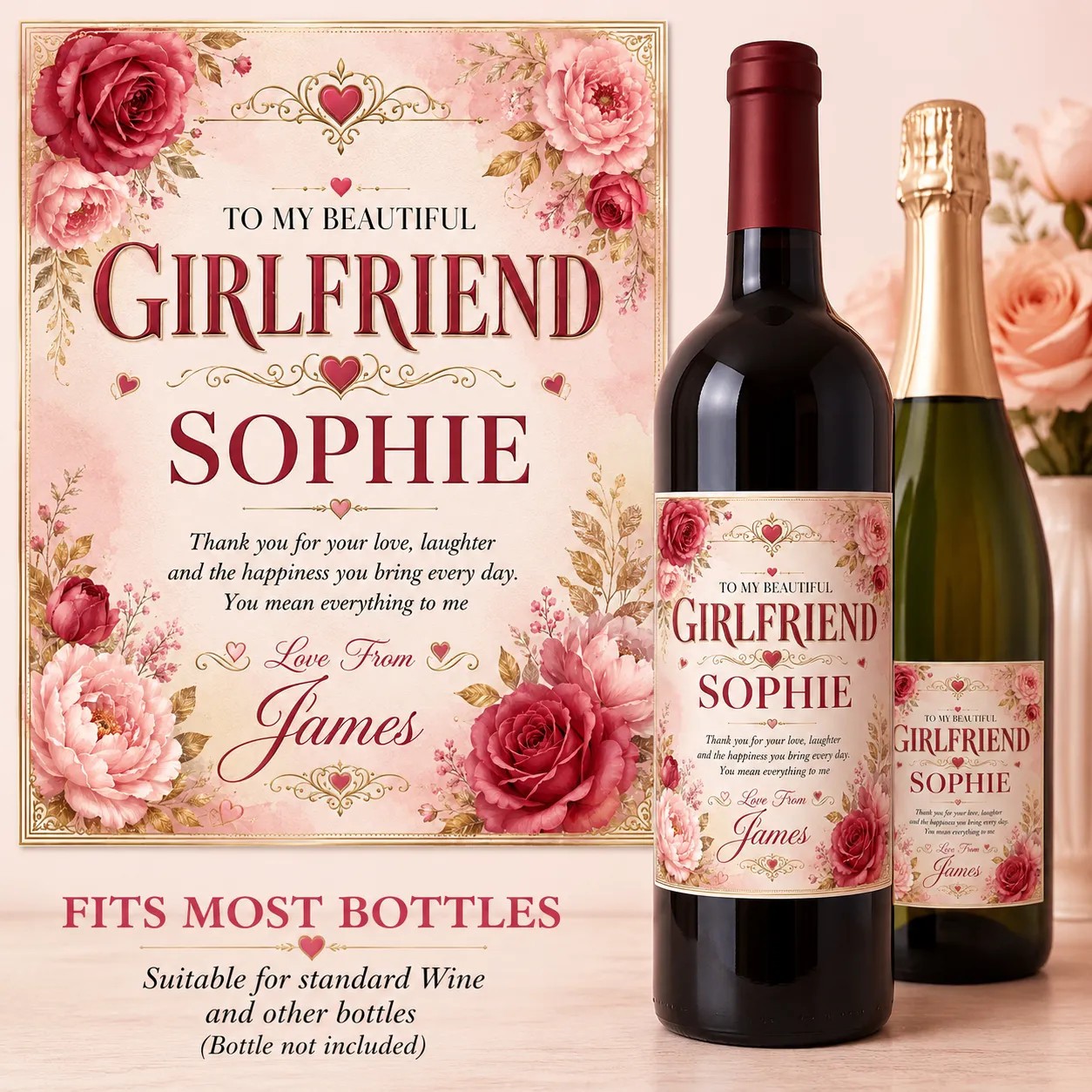 Personalised Girlfriend Bottle Label Sticker Custom Romantic Wine Gift