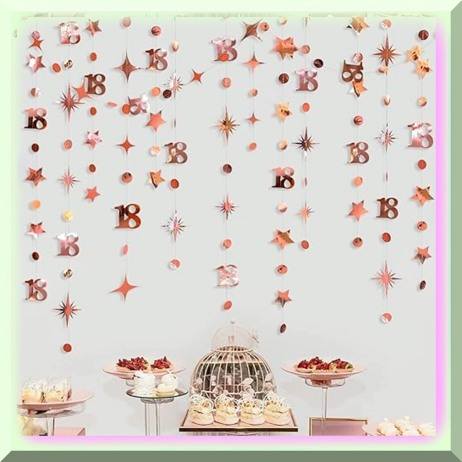 Rose Gold 18th Birthday Decor Kit with Star Garlands