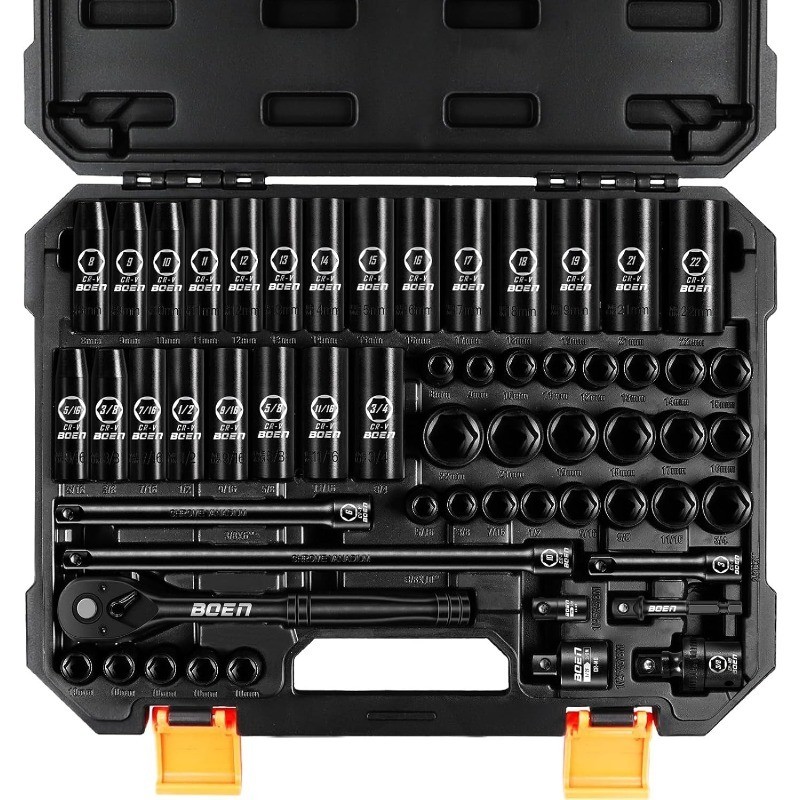 3/8″ Drive Impact Socket Set, 57-Piece Standard SAE (5/16 to 3/4 inch)