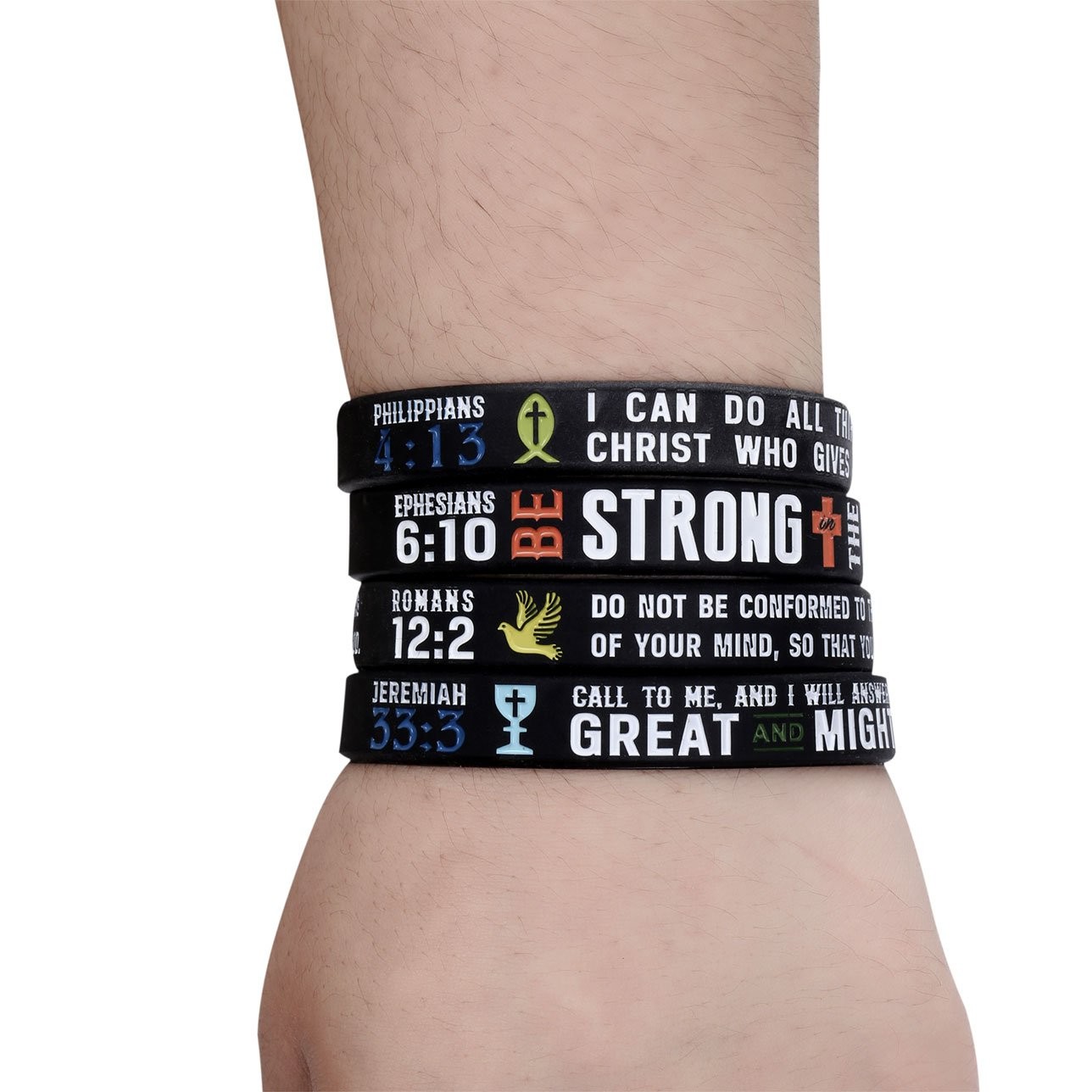 MedusaX Power of Faith Christian Bible Verse Silicone Bracelets – Religious W…
