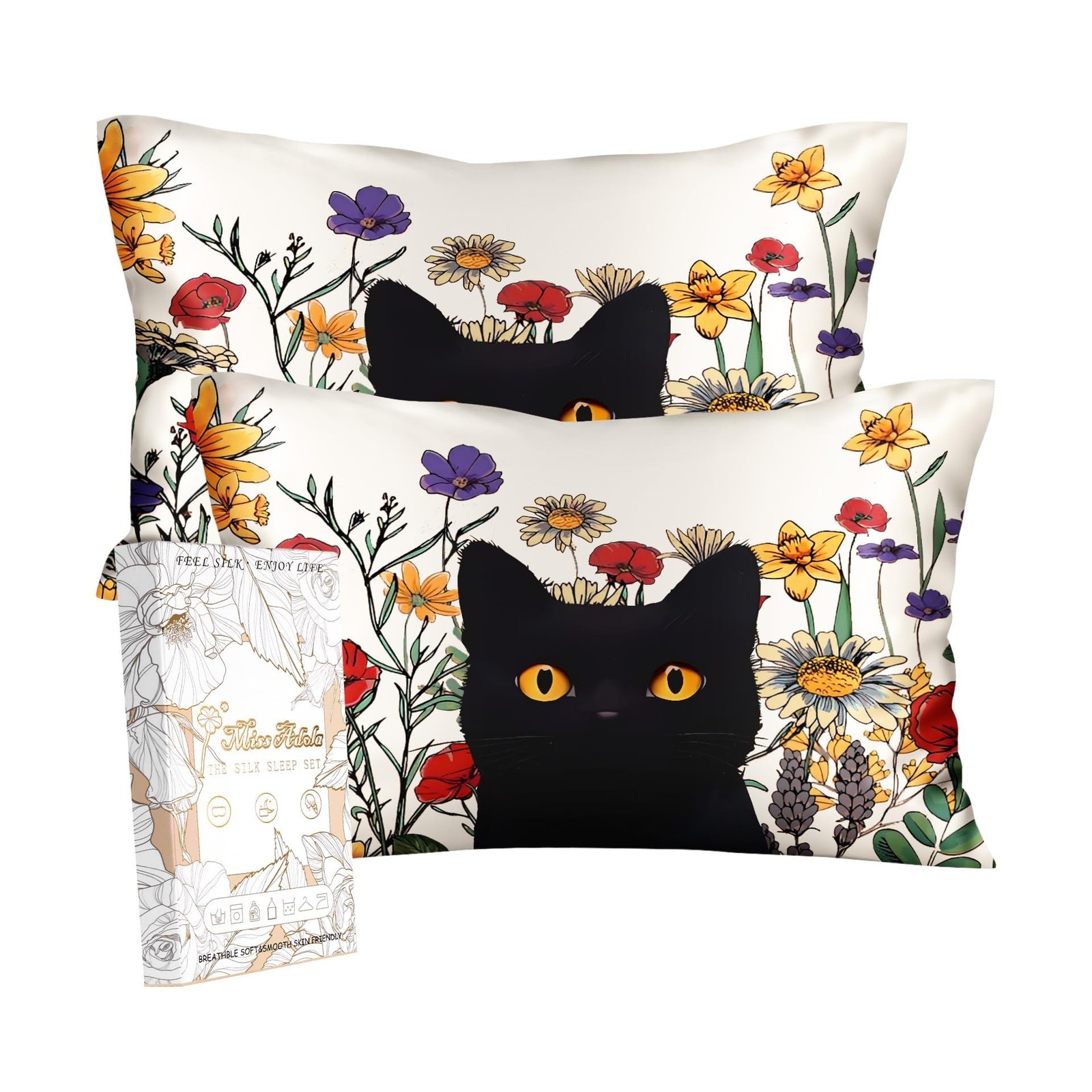 Miss Adola 2 Pack Silk Pillowcase – Standard Size 20 x 26 Inch Silk… Fast Ship