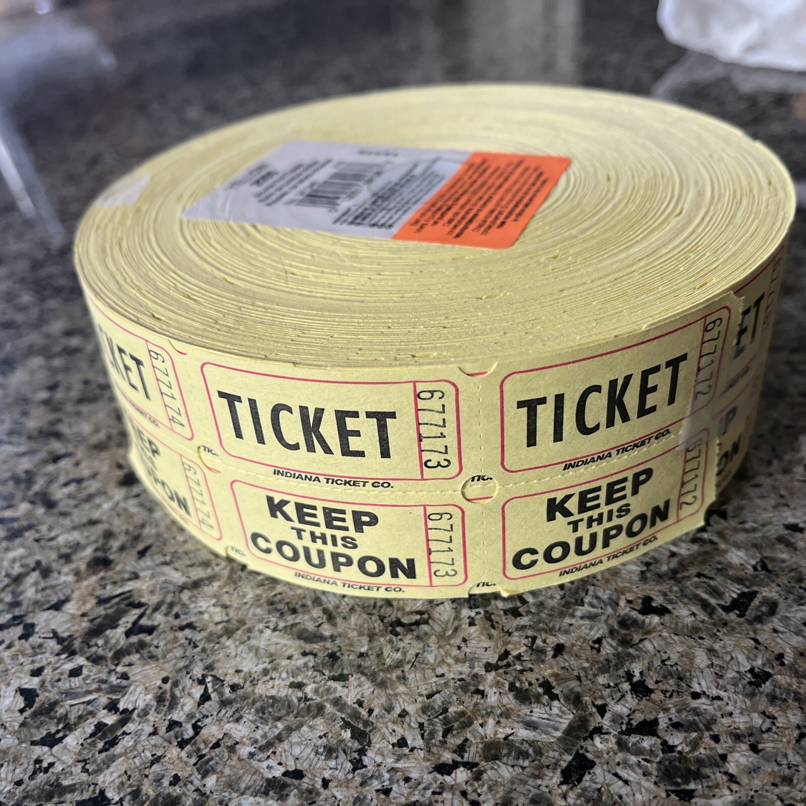 Roll of 2000 Yellow Double Stub Raffle Tickets Split the Pot 50/50