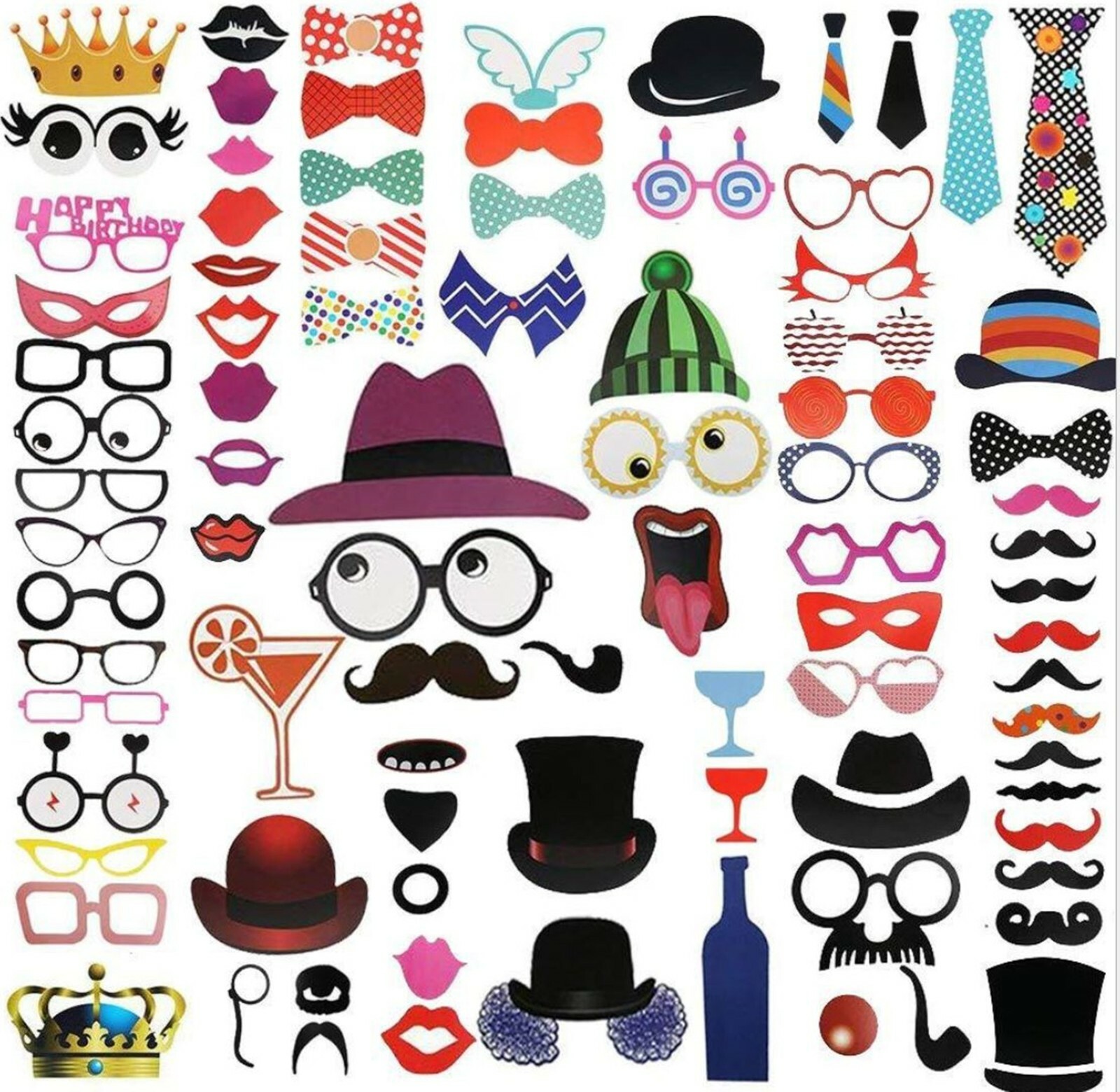 Lip Eyeglass Bow tie Hat Birthday Party beard Selfie Photo Booth Prop Game Sign