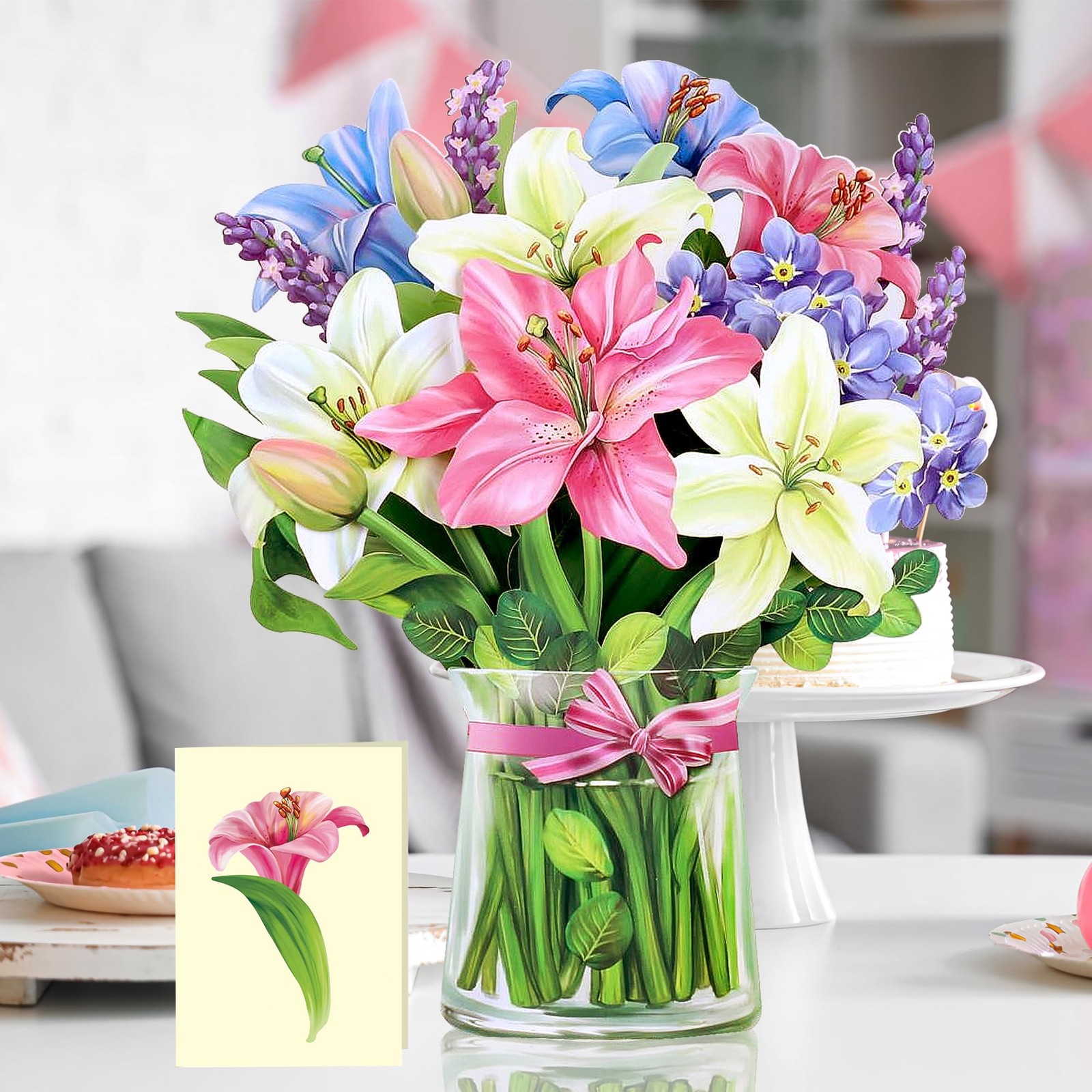 Airpark Pop Up Flower Cards, 3D 12 inches x 0.39 inches, Lilies and Lupines