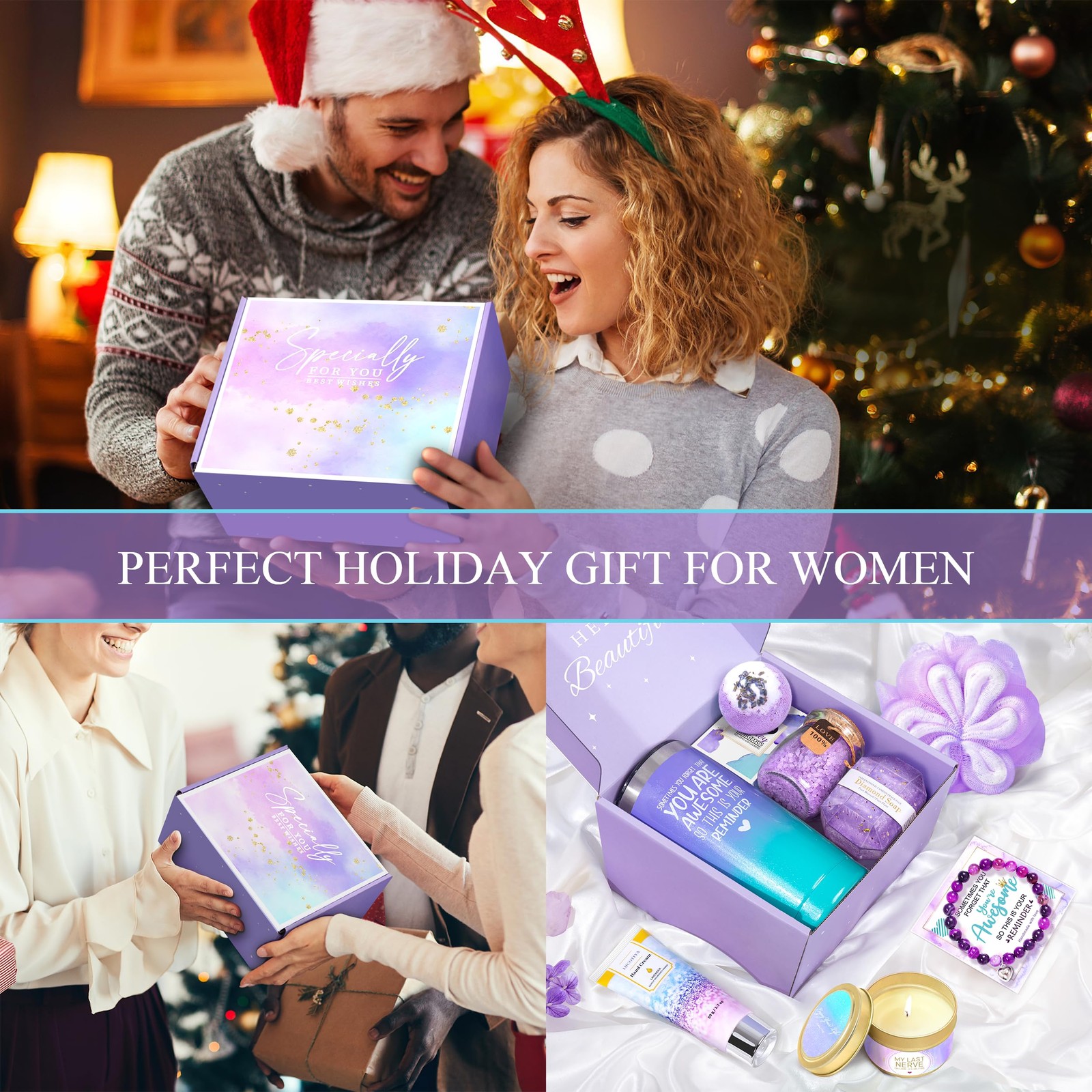 Gifts for Women, 9pcs Lavender Care Package Birthday Women Purple
