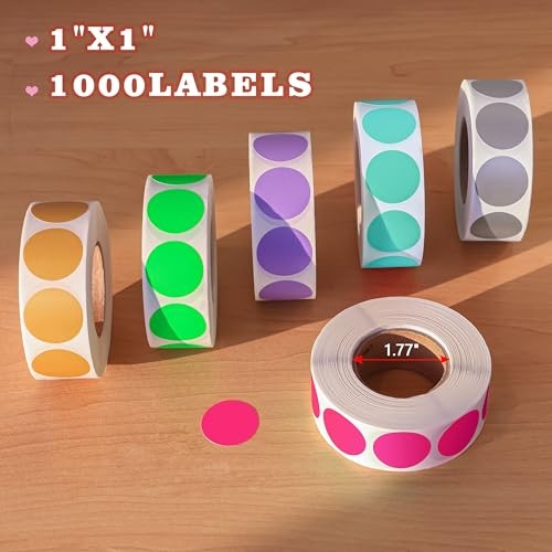 1″ Round Color Coding Circle Labels, 1000 per 1 Roll-1000PCS Fluorescent Pink