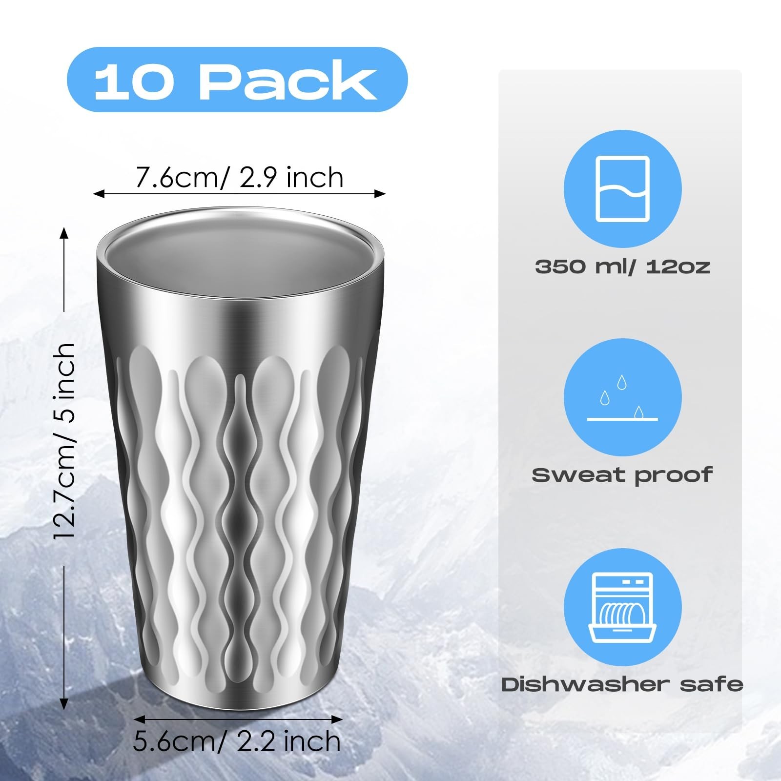 Sawysine 10 Pack 12 oz Stainless Steel Cup Double Wall Metal Tumbler Insulate…