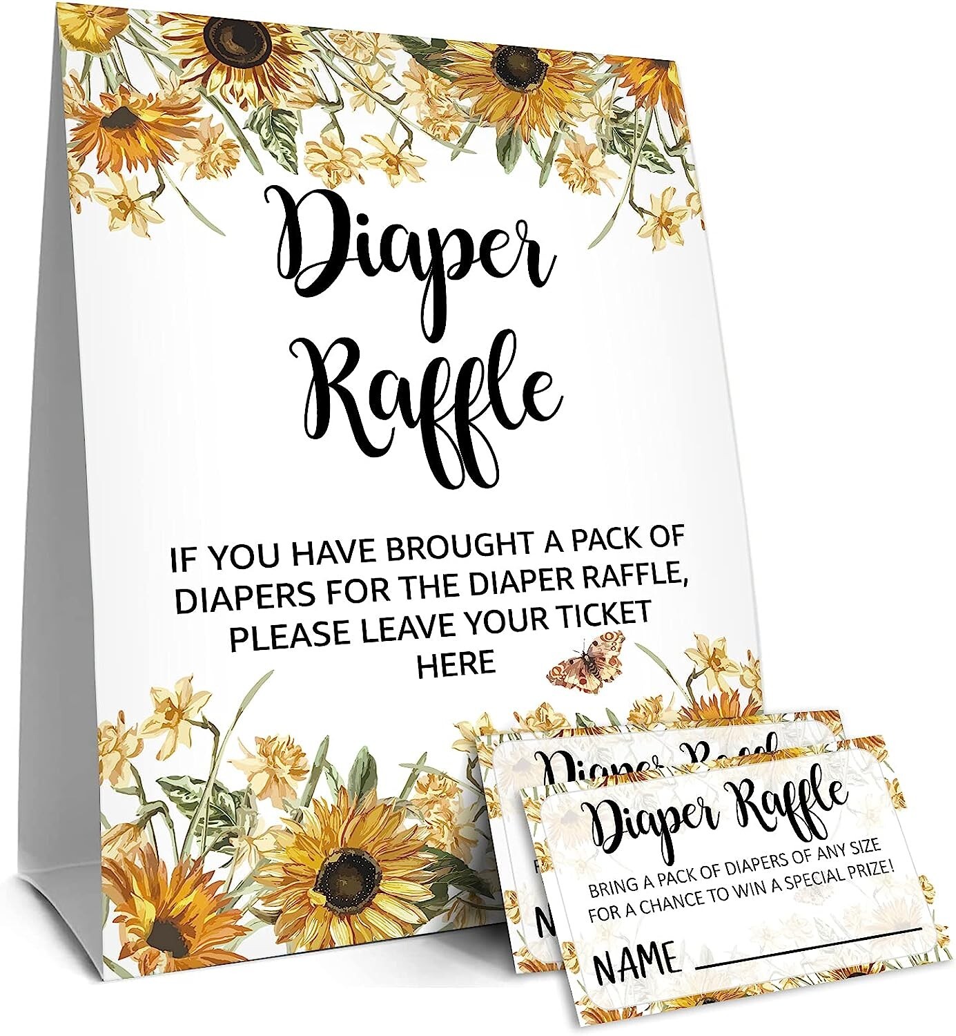 Diaper Raffle Tickets With Sign Shower Games Kit, Party Decorations