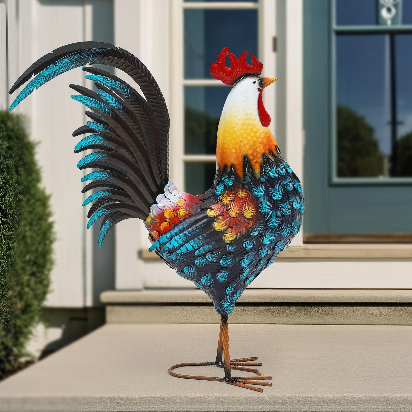 32″ Metal Rooster Decor, Outdoor Garden Statues, Metal Chicken Sculpture for …