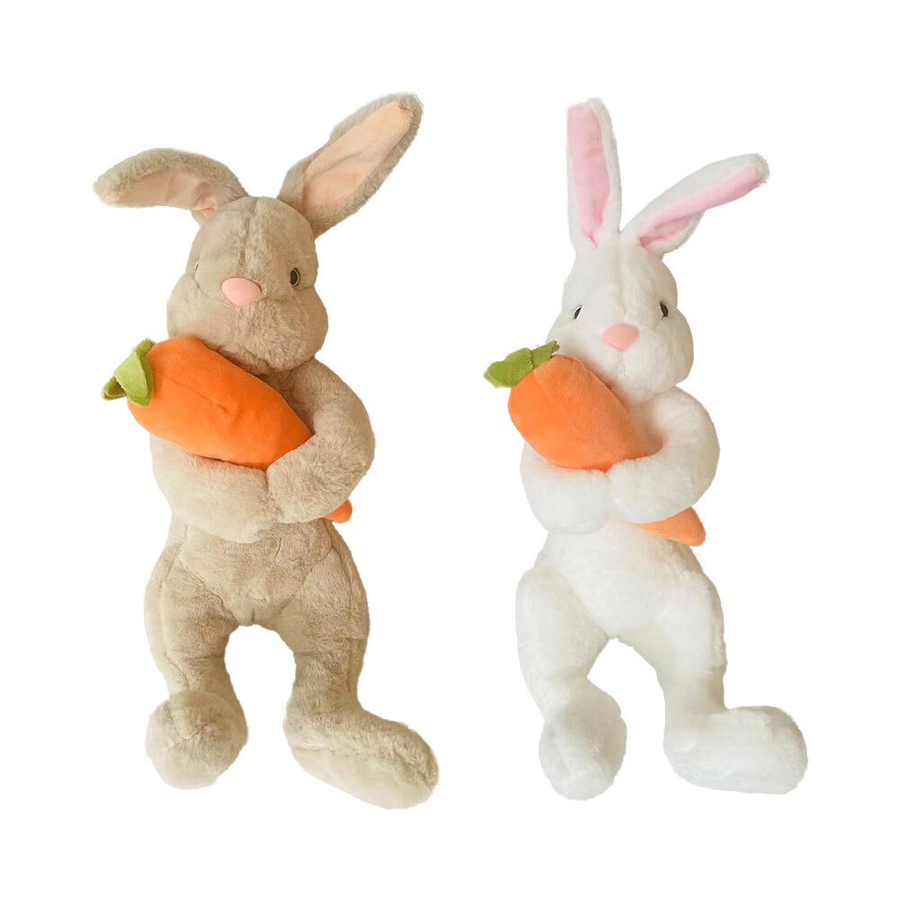 Easter Day Cute White Grey Sitting Bunny Hugging Carrot Simulated Rabbit Doll AE