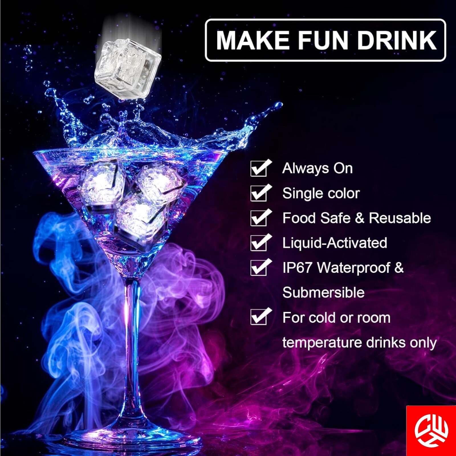 60x Waterproof Light Up LED Ice Cubes White Flashing fr Bar Club Drinks Party