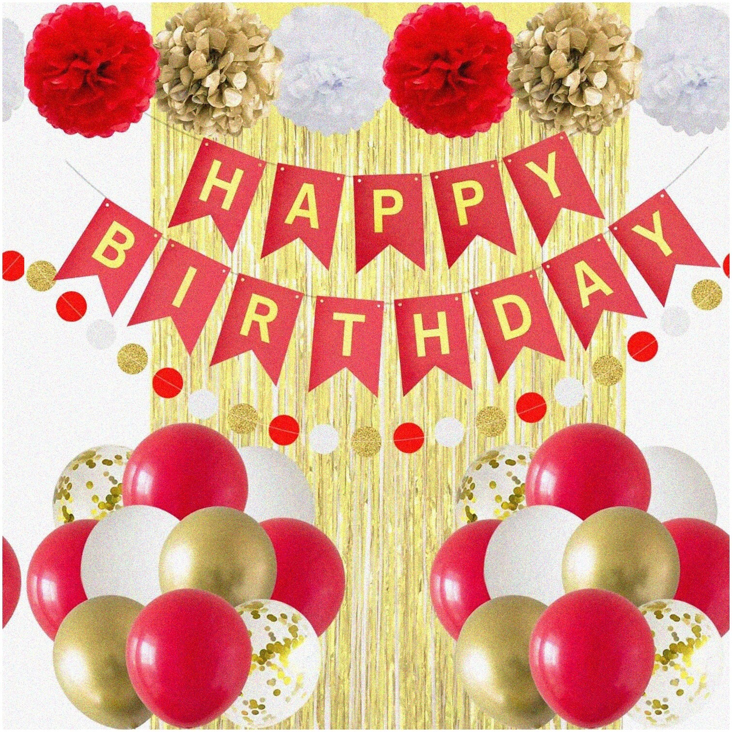Red and Gold Birthday Party Decorations Kit