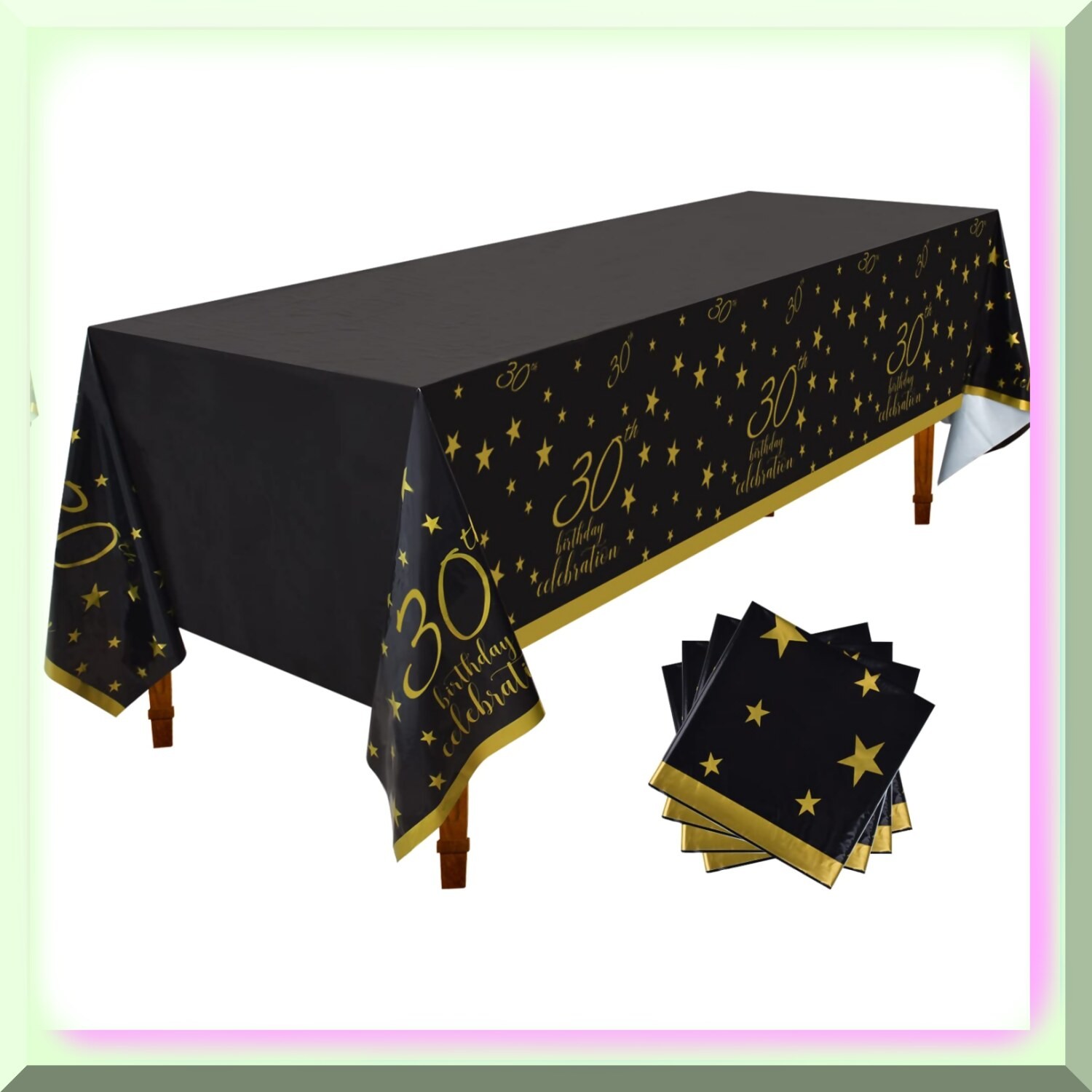 Gold and Black Disposable Waterproof Tablecloths 4-Pack