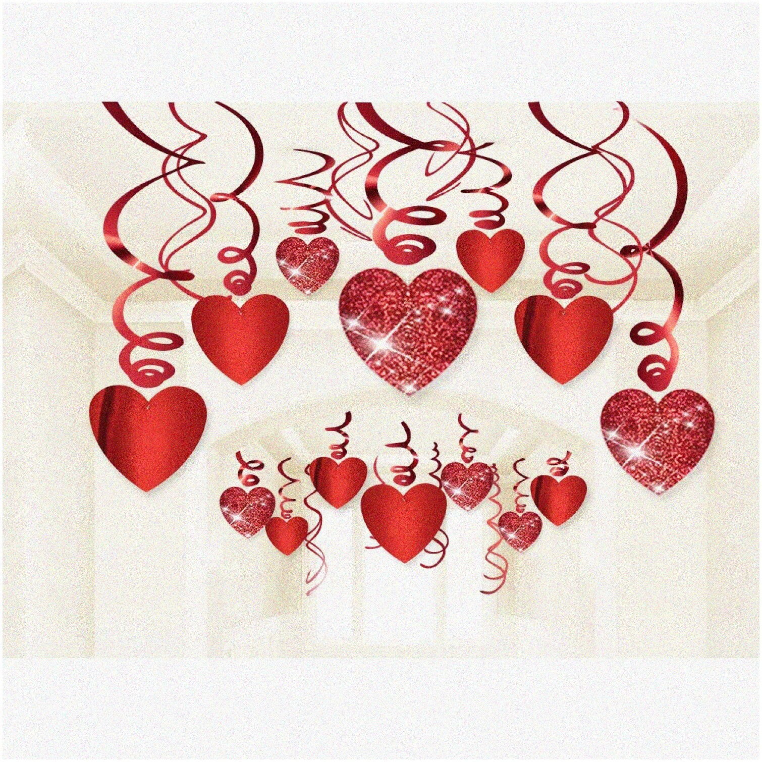 Sparkling Love Celebration Hanging Decor with Glitter Hearts and Swirls