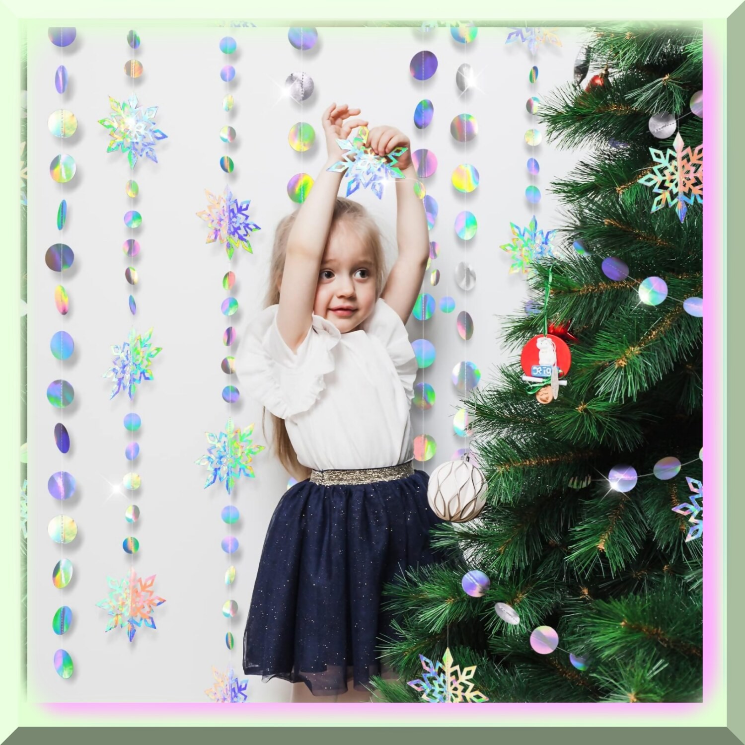 Iridescent Snowflake and Circle Garland Set