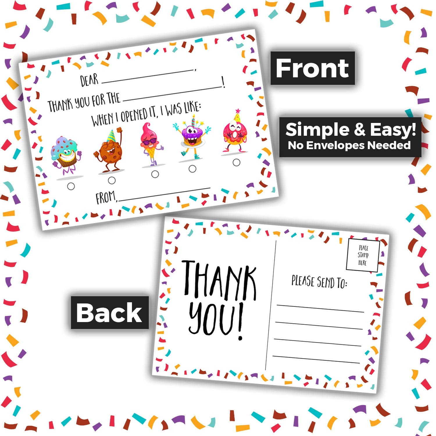 Fun & Easy Kids Fill in the Blank Thank 6 inches x 4.25 inches, Multicolor