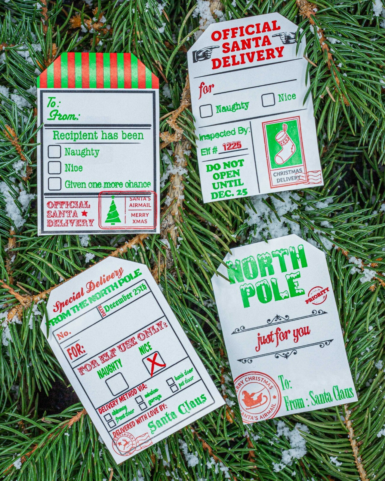 White Christmas North Pole Vintage Gift Tags, 2 x 3 Inches, 100 Pack 4 Designs