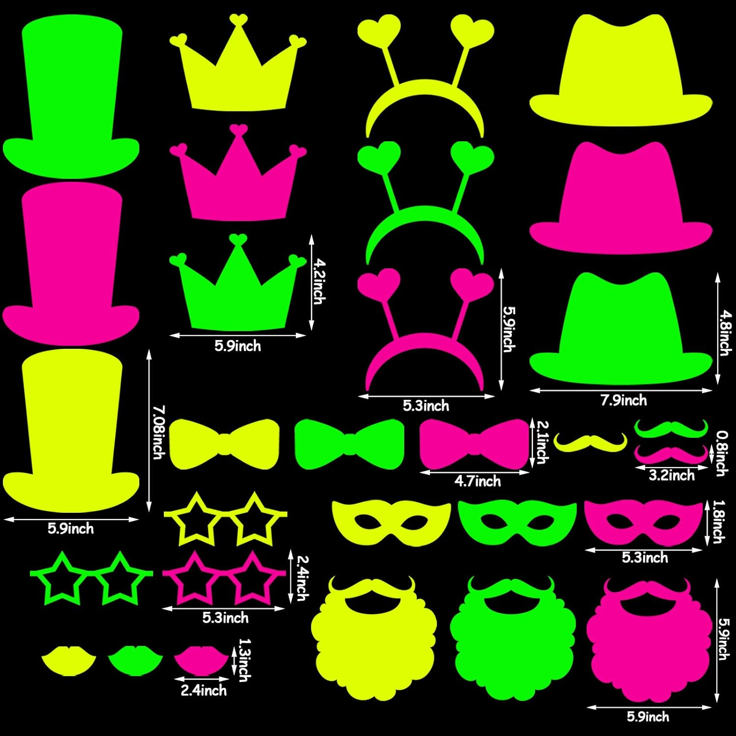 24 Pcs Neon Photo Booth Props Glow Colorful Black Light Fluorescent Decorations