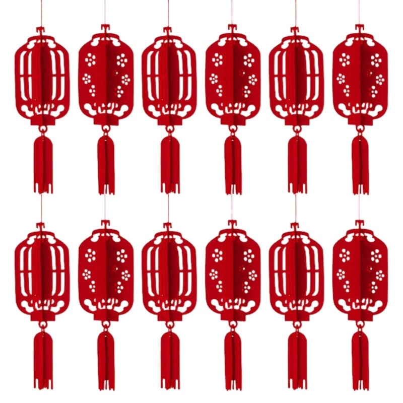 12pcs 3D Lanterns for Traditional Chinese New Year Holiday Celebration Pendant
