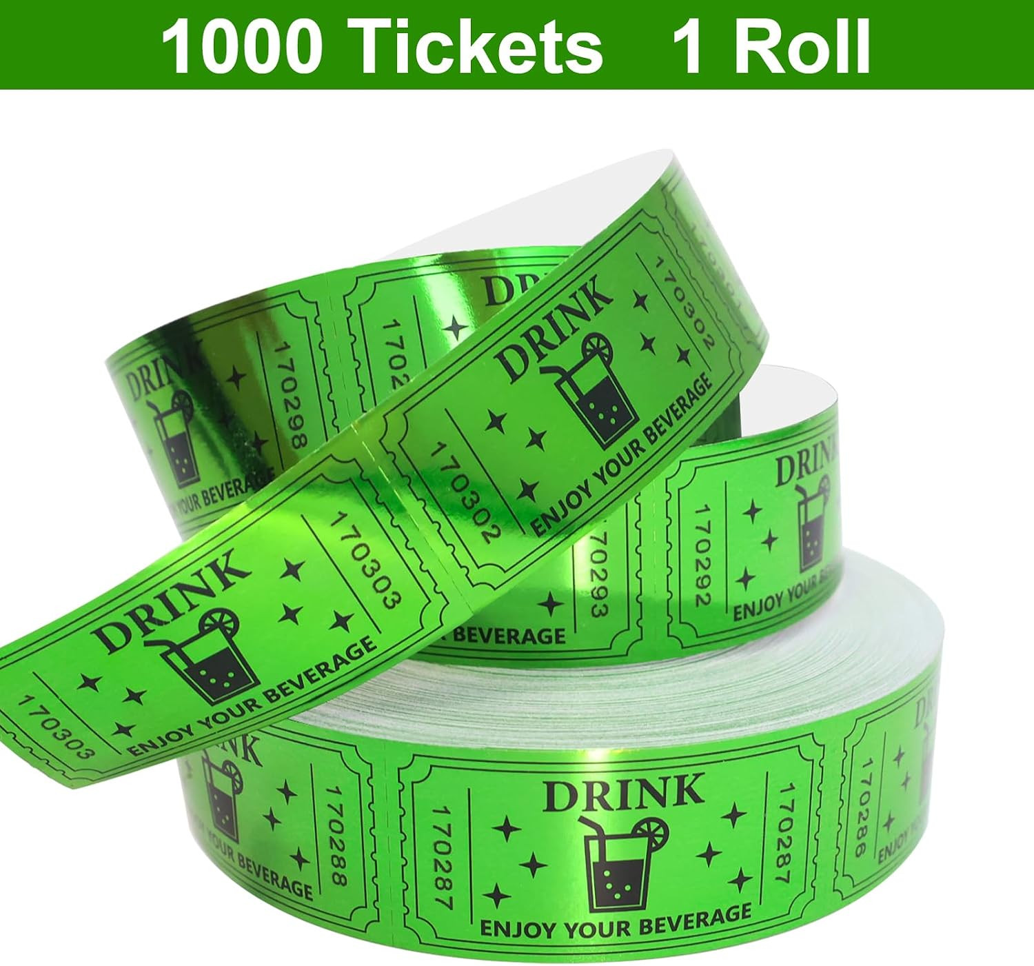 1000Pcs Green Raffle Tickets Roll Drink Tickets for Events Carnivals School C…