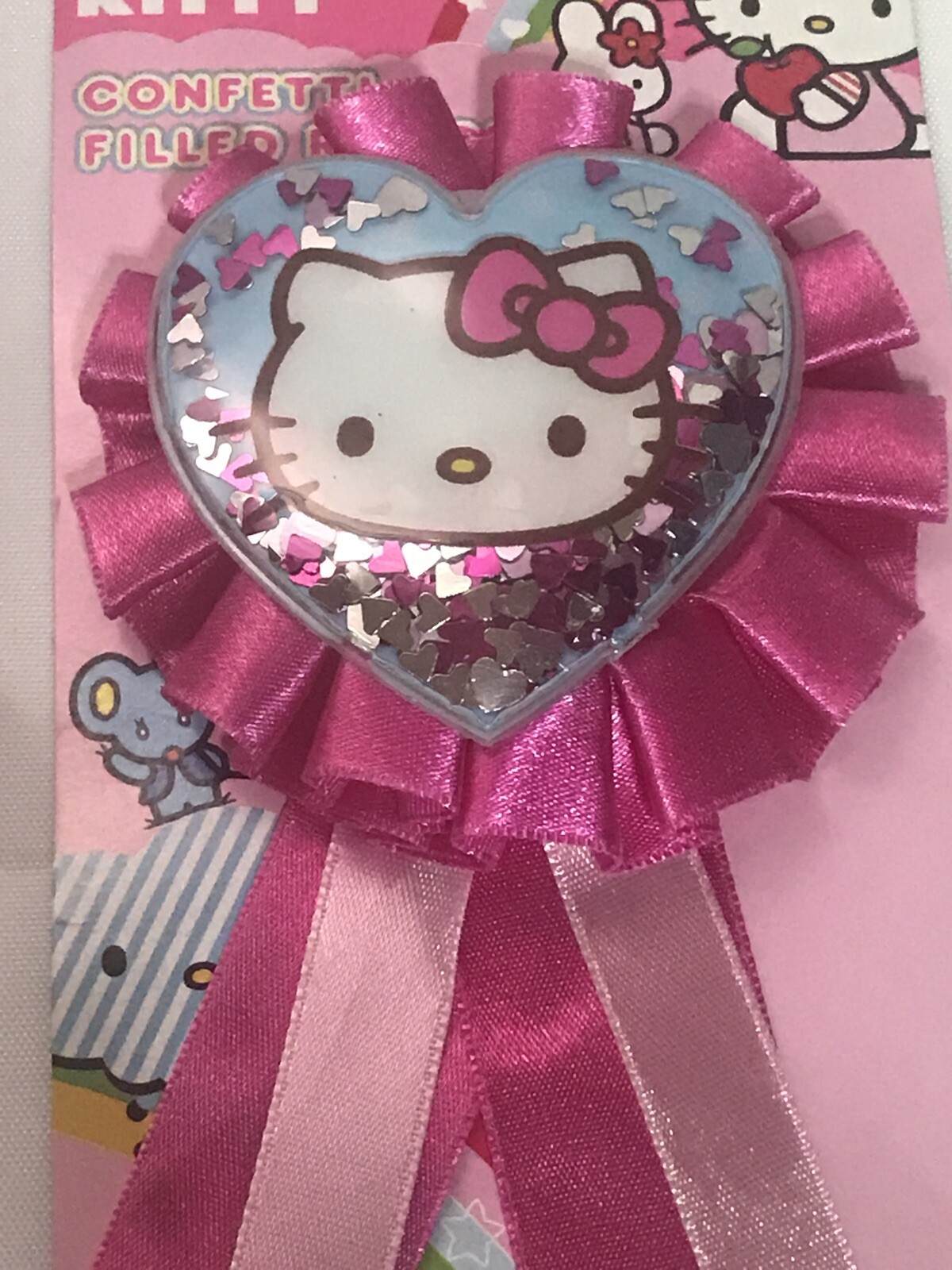 Hello Kitty Confetti Filled Ribbon, Pink, with Pin