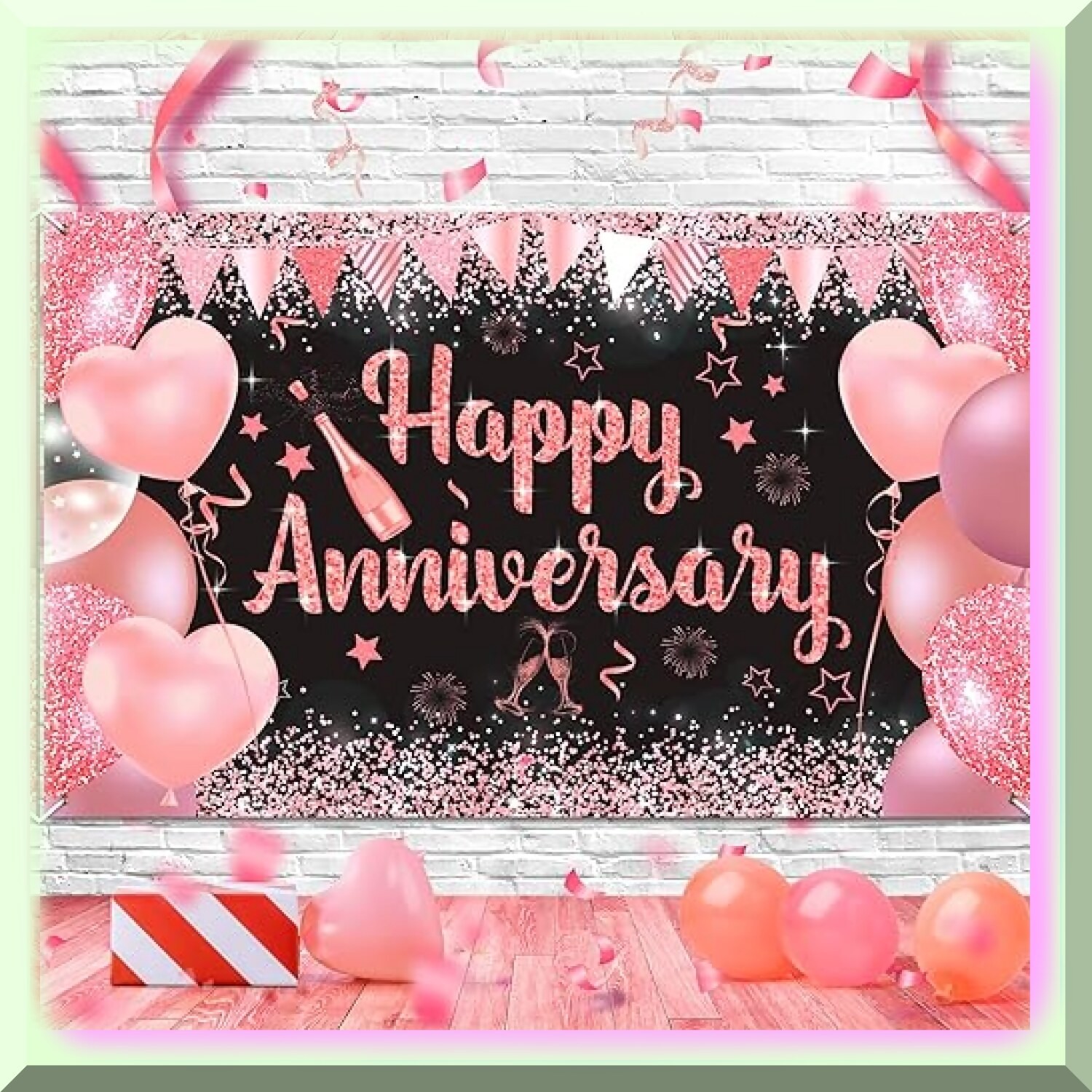 Rose Gold Anniversary Celebration Backdrop 70×43 inches