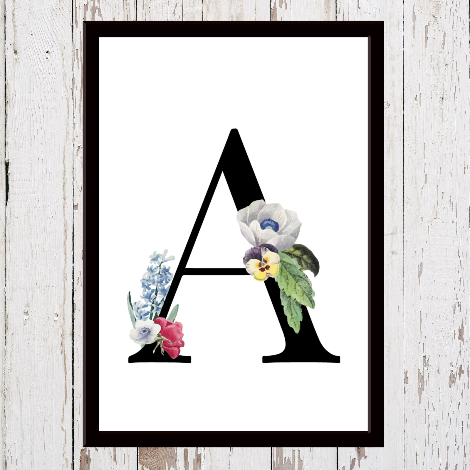 Personalised Birthday Gift Floral Letter Initial Wall Art Print A4 A5 Frame
