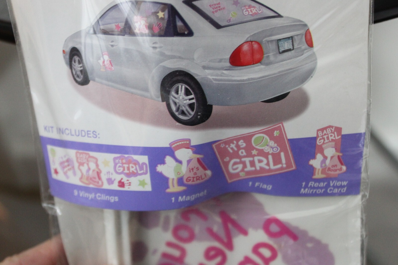 NEW BABY GIRL CAR DECORATION KIT Newborn Birth Party Celebration Auto Window