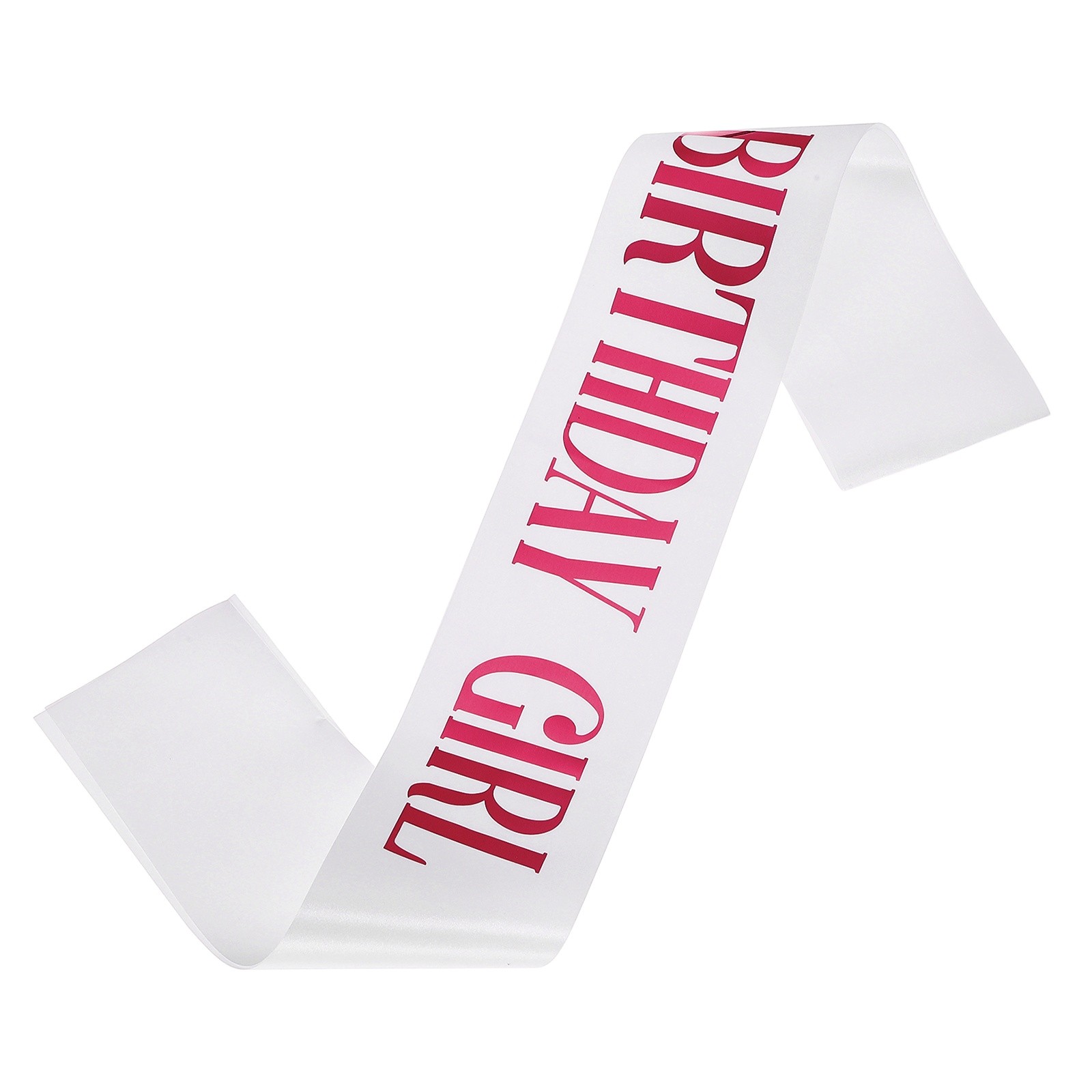 Birthday Girls Sash with Pin Pink Lettering for Birthday Party, White