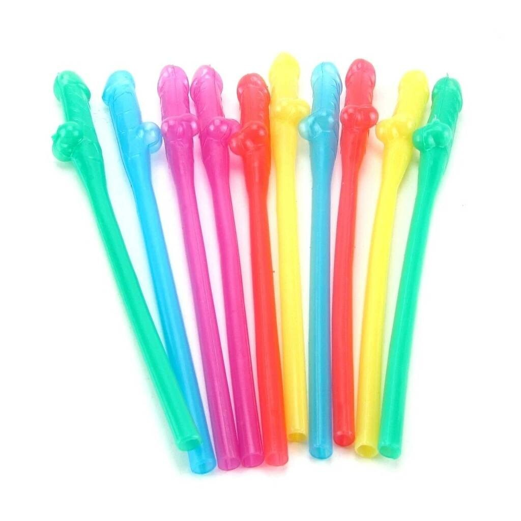 Pecker Sipping Straws – 10 Pack Assorted Colors – Bachelorette Bridal Party